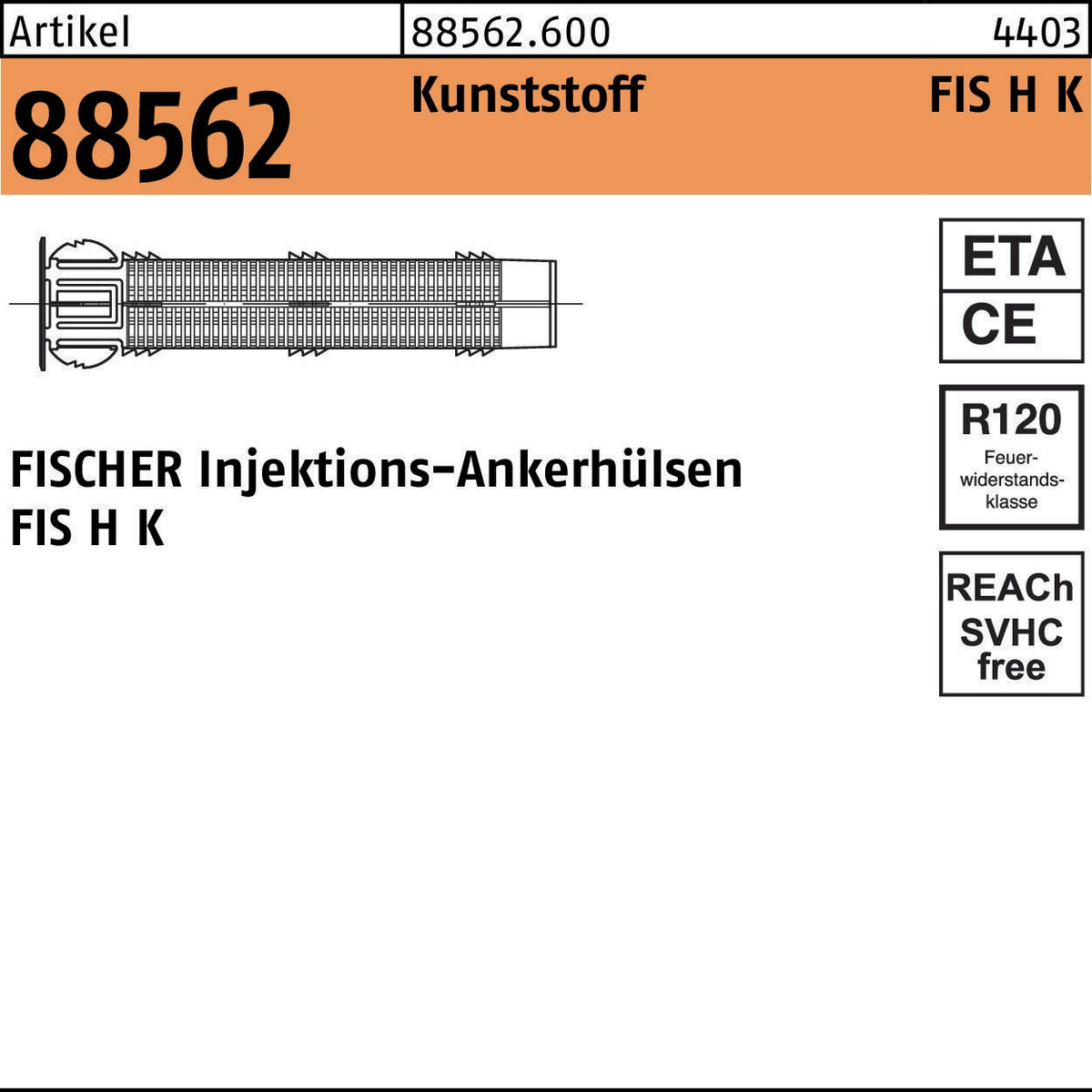 FISCHER Injektionsankerhülsen FIS H 12x50 K – 50 Stück Kunststoff