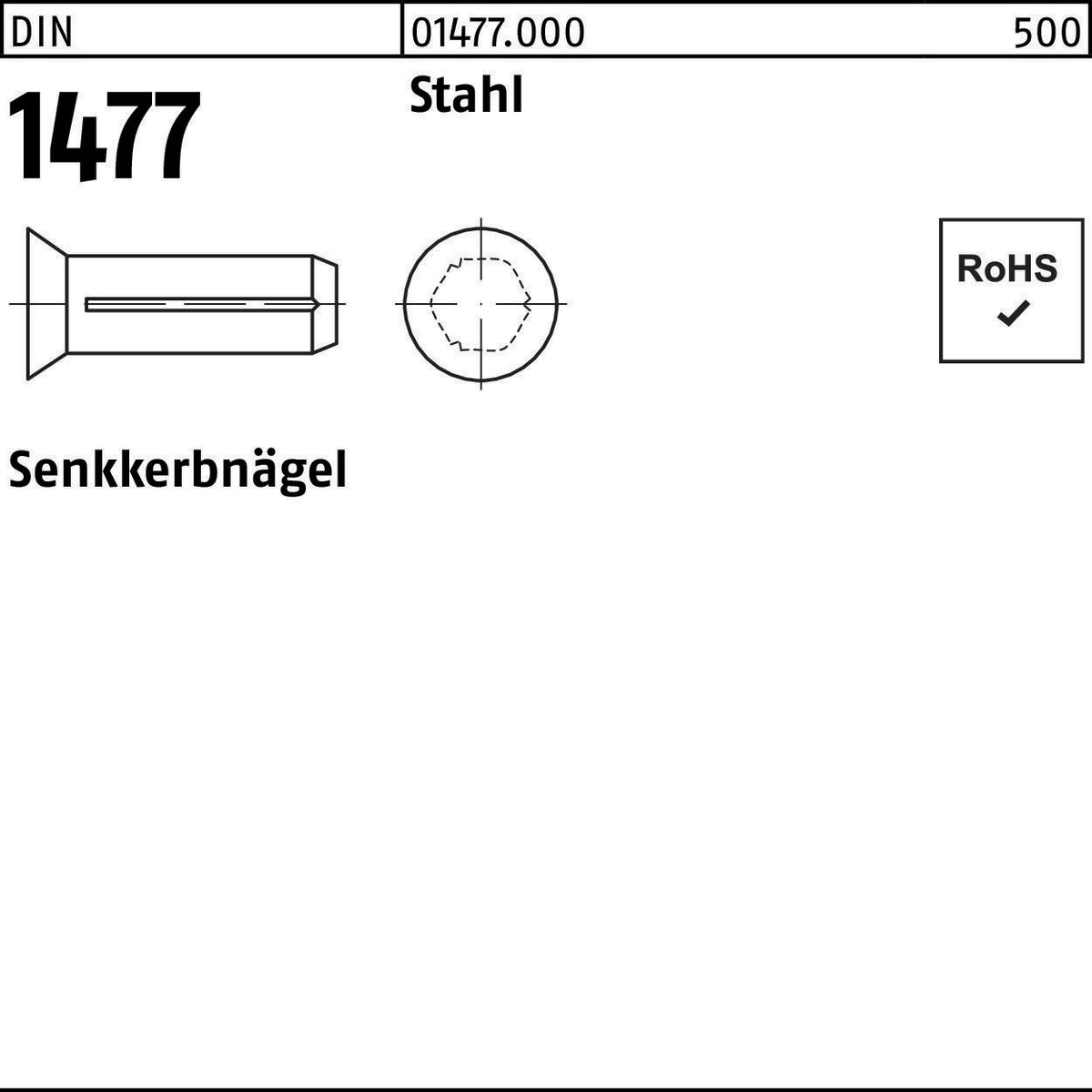 Senkkerbnagel DIN 1477 2x6 mm Stahl – 500 Stück von F. REYHER