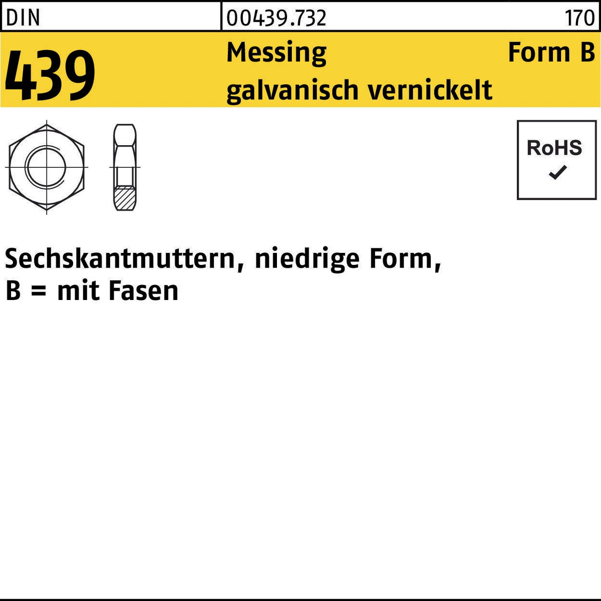 F. REYHER Sechskantmutter DIN 439 Form B Messing vernickelt M16