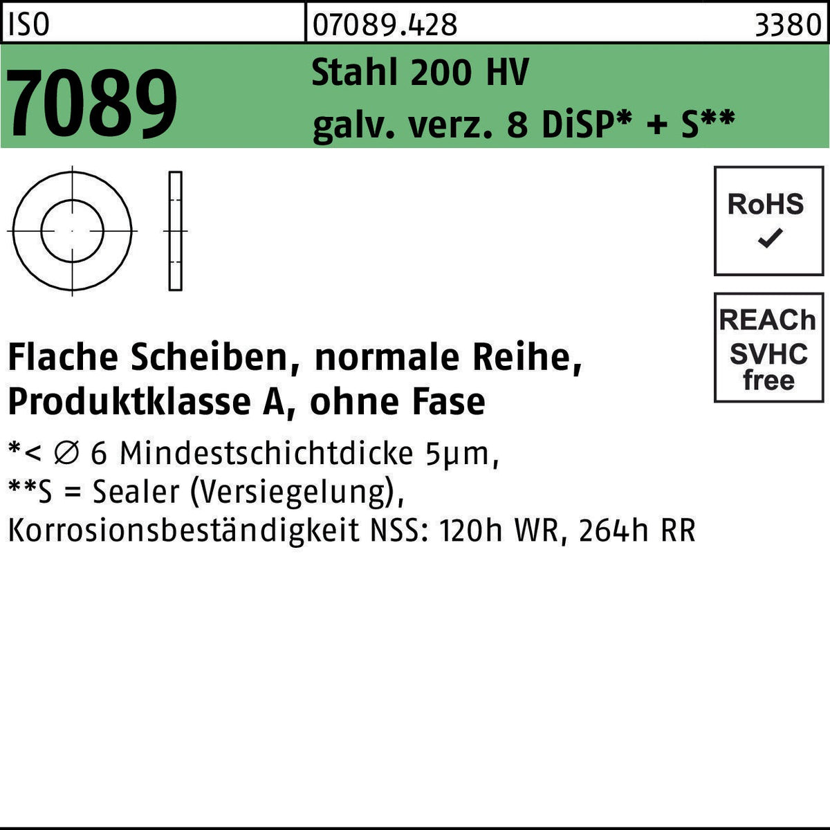 BUFAB Unterlegscheibe ISO 7089 Stahl 200 HV galvanisch verzinkt 12 mm
