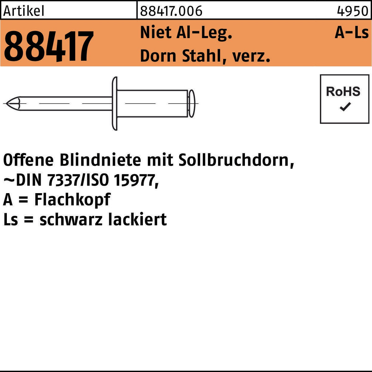 FLAKO Blindniete R 88417 3x8 mm Aluminium/Stahl verzinkt Flachkopf weiß 500 Stück