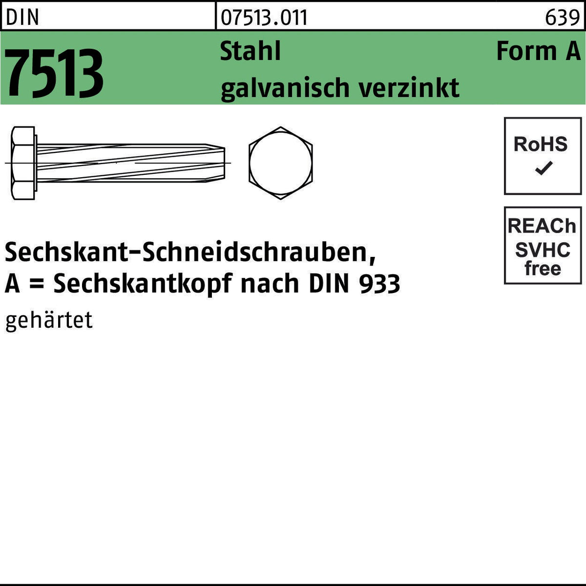F. REYHER Gewindeschneidschraube DIN 7513 Form A Sechskant AM 4x8 Stahl galvanisch verzinkt 1000 Stück