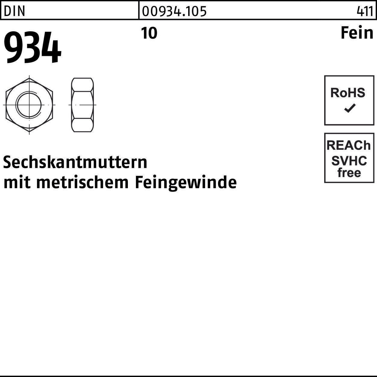 F. REYHER Sechskantmutter DIN 934 M8x1 – 100 Stück Feingewinde Muttern
