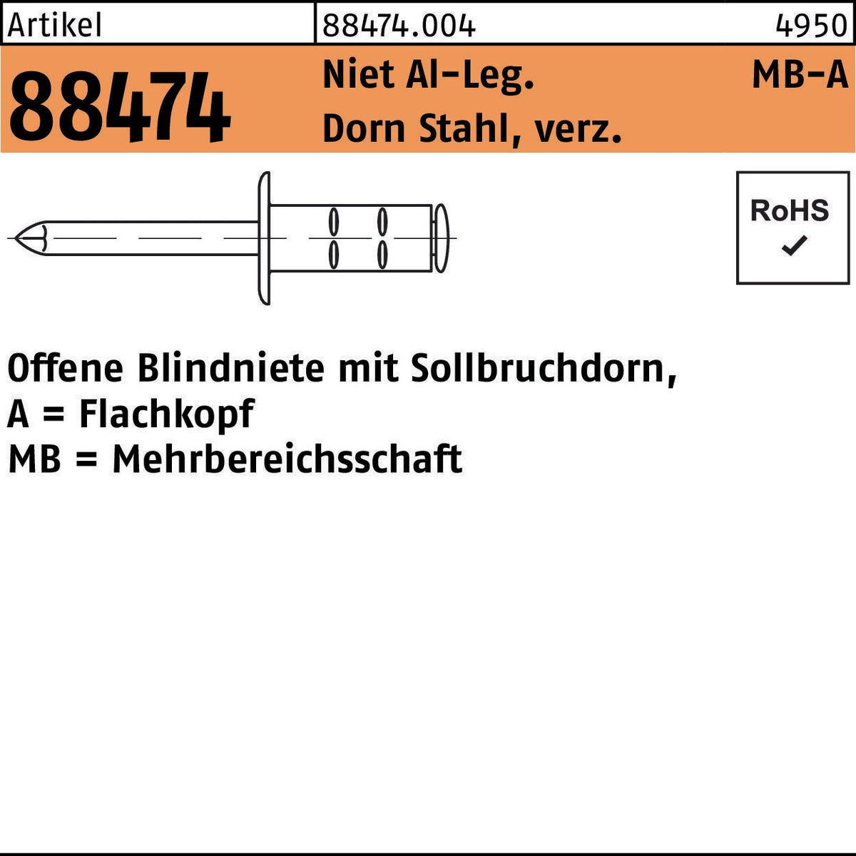 GESIPA Blindniete R 88474 Flachkopf 3,2 x 9,5 mm Aluminium/Stahl verzinkt 1000 Stück