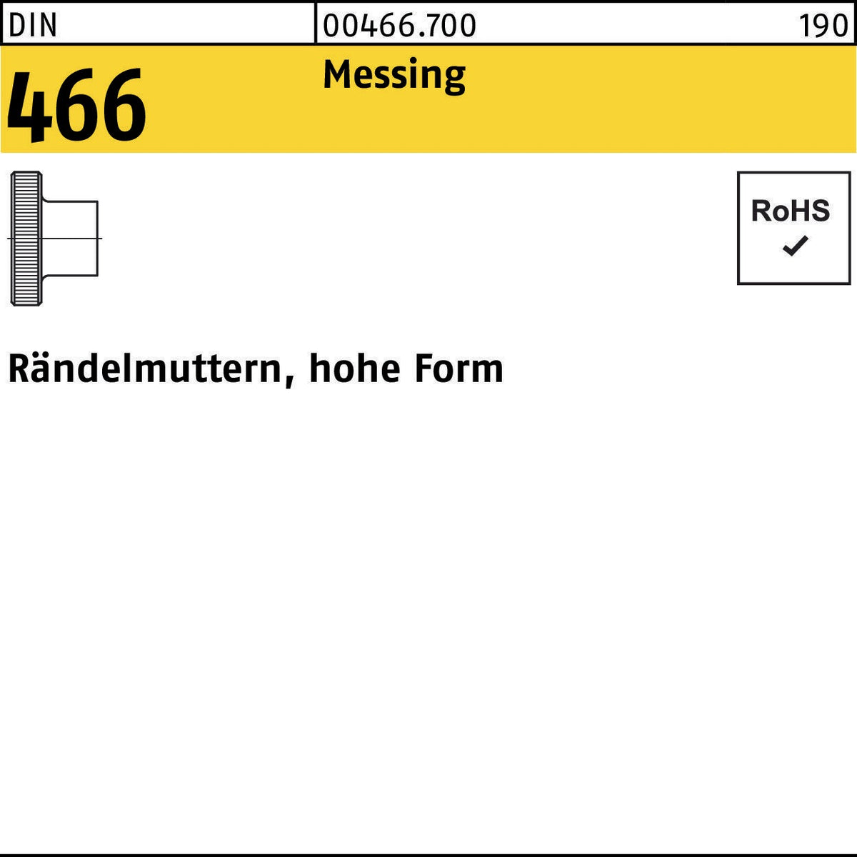 F. REYHER Rändelmutter DIN 466 hohe Form M3 Messing – 100 Stück