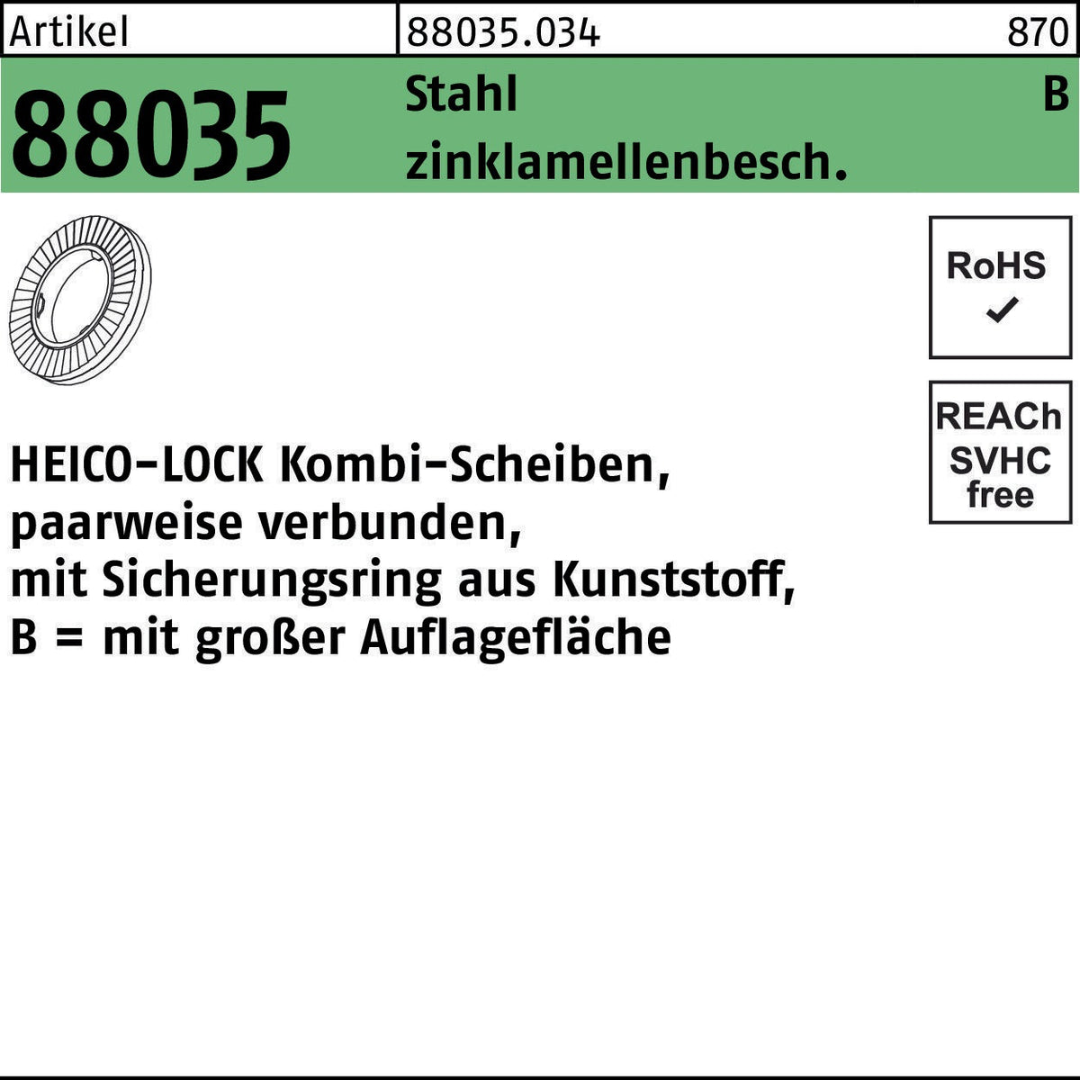 HEICO Kombischeibe R 88035 HKB-8S A4 – 200 Stück, Unterlegscheibe mit großer Auflagefläche