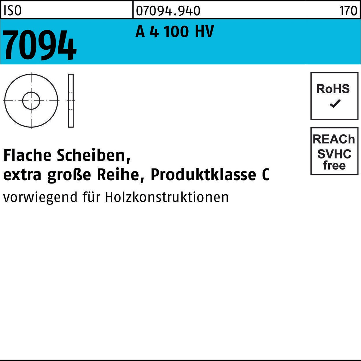 Unterlegscheibe ISO 7094 Stahl 100 HV extra große Reihe Produktklasse C 5 mm 100 Stück