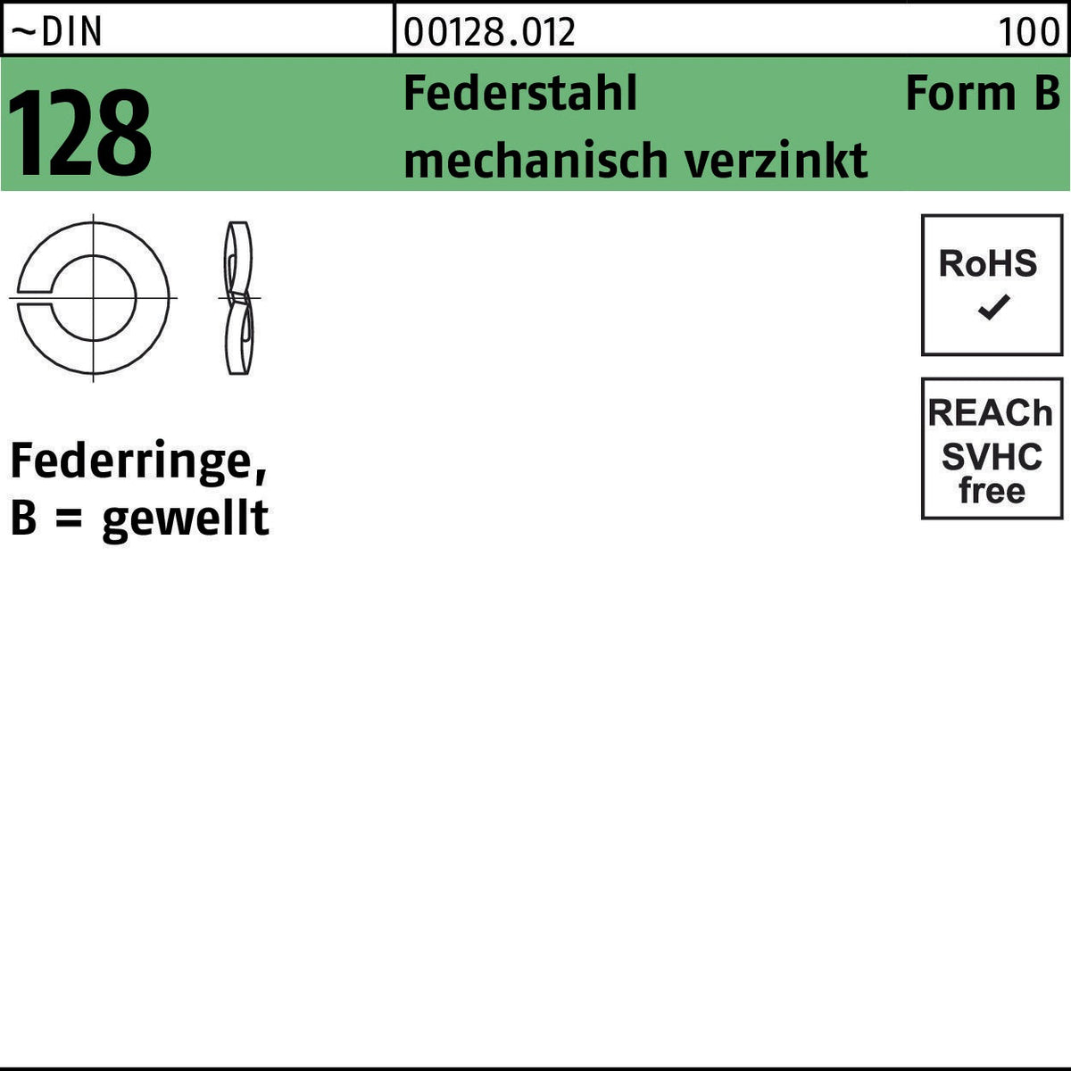 F. REYHER Federring DIN 128 B 12 Federstahl mechanisch verzinkt 500 Stück
