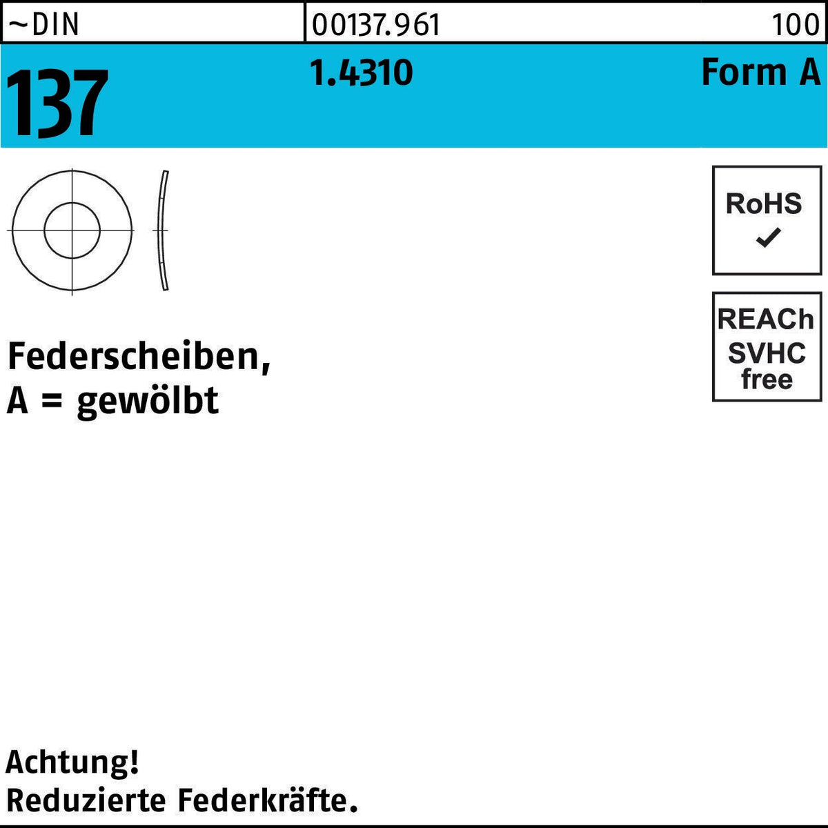 Federscheibe DIN 137 A 2 mm Federstahl, 100 Stück von F. REYHER