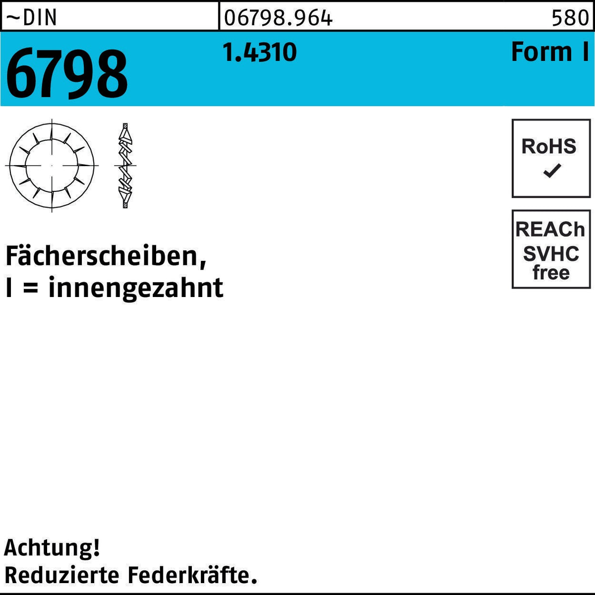 F. REYHER Fächerscheibe DIN 6798 Form I innengezahnt 4,3 mm 1.4310