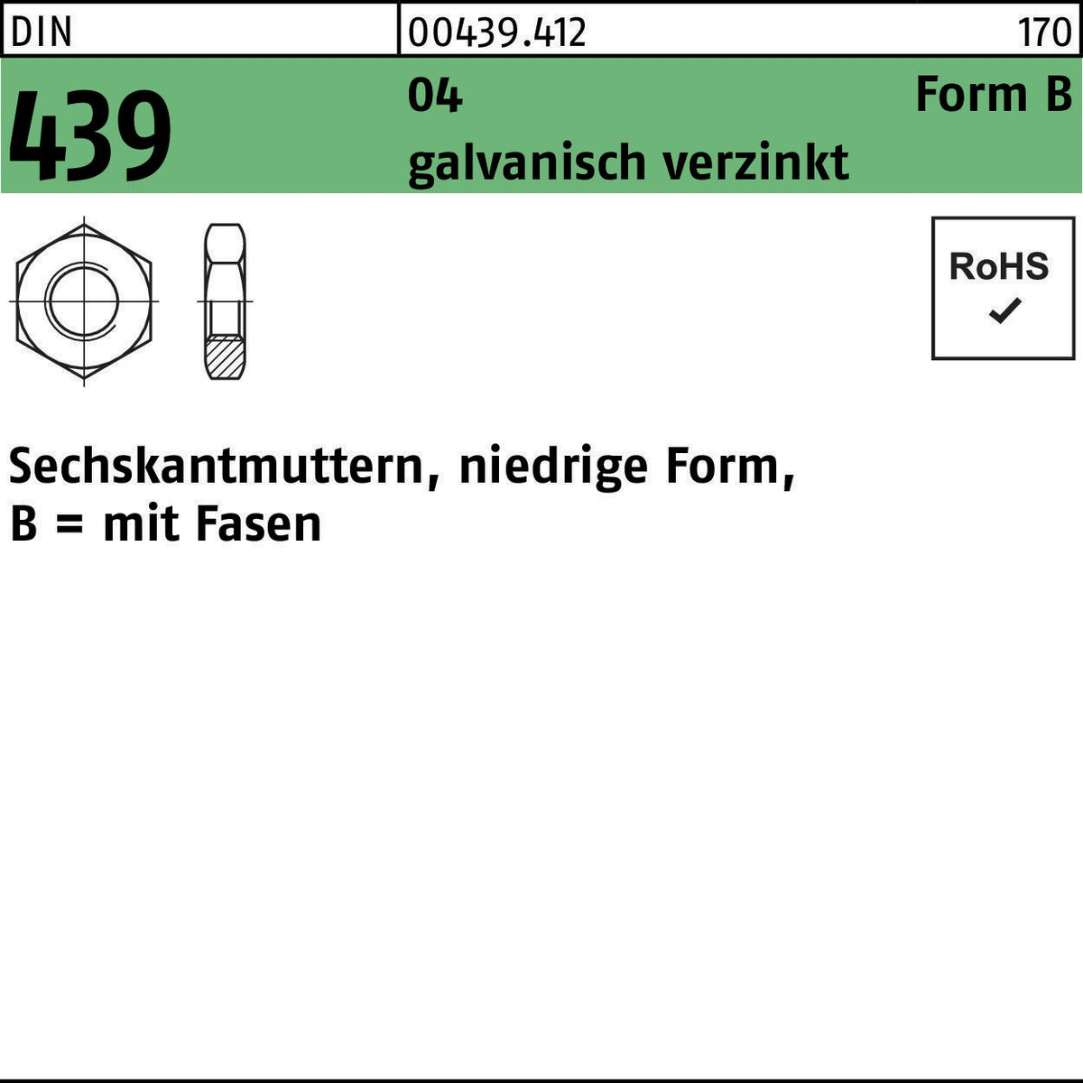 Sechskantmutter DIN 439/ISO 4035 Form B M33 – 10 Stück, verzinkt, von F. REYHER