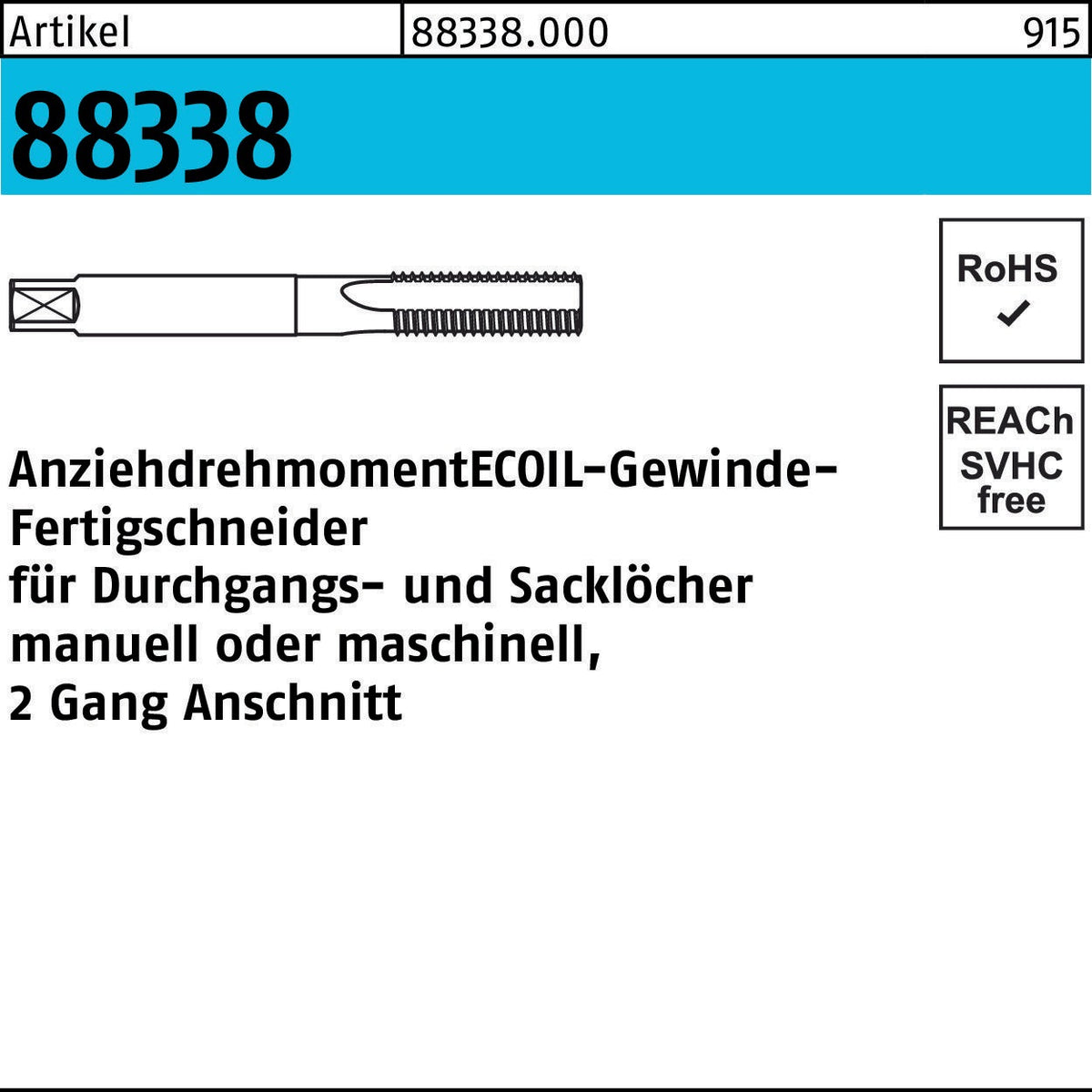AMECOIL Gewindefertigbohrer R 88339 M3 für Durchgangs- und Sacklöcher, Stahl