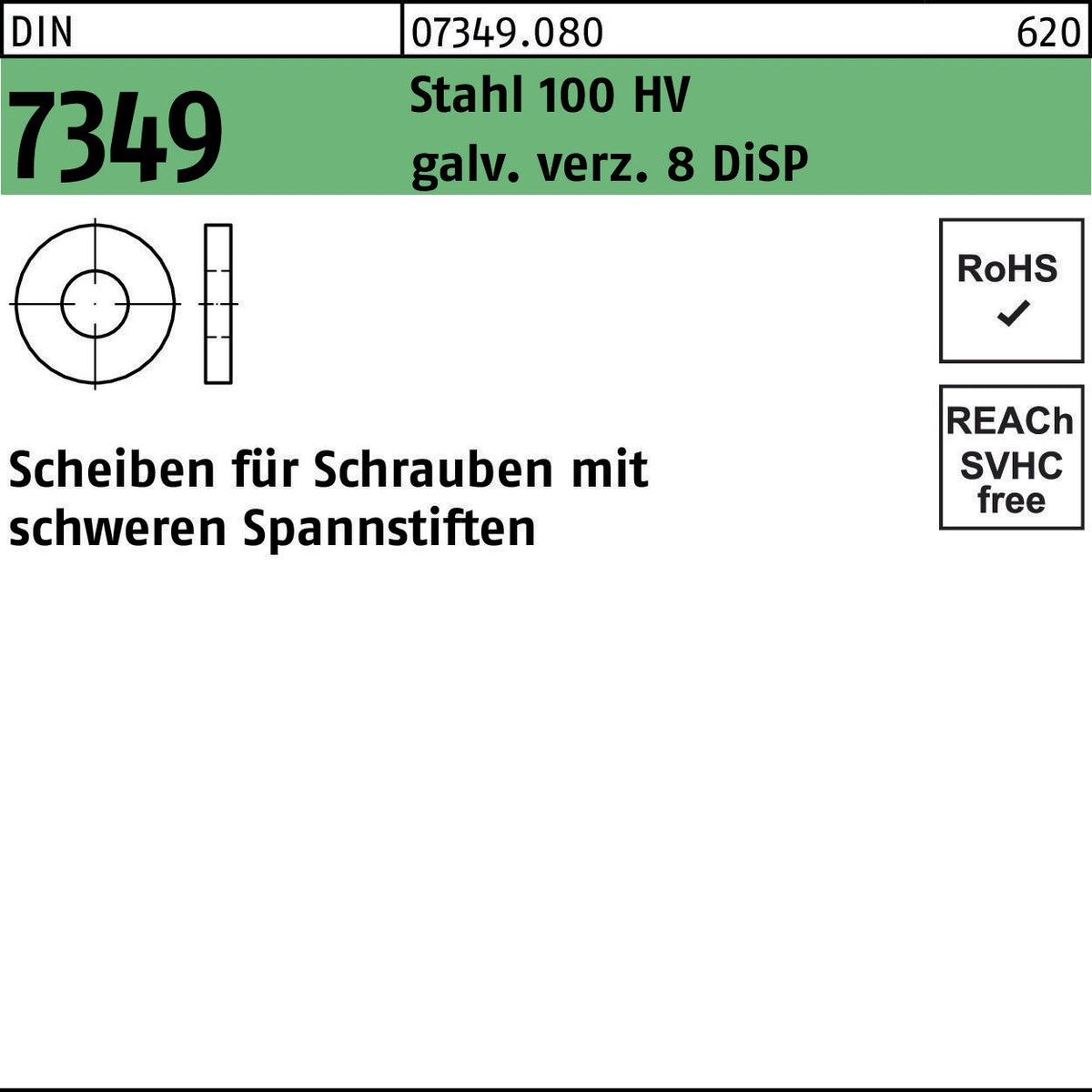 F. REYHER DIN 7349 Scheiben 19x44x8 mm Stahl 100 HV