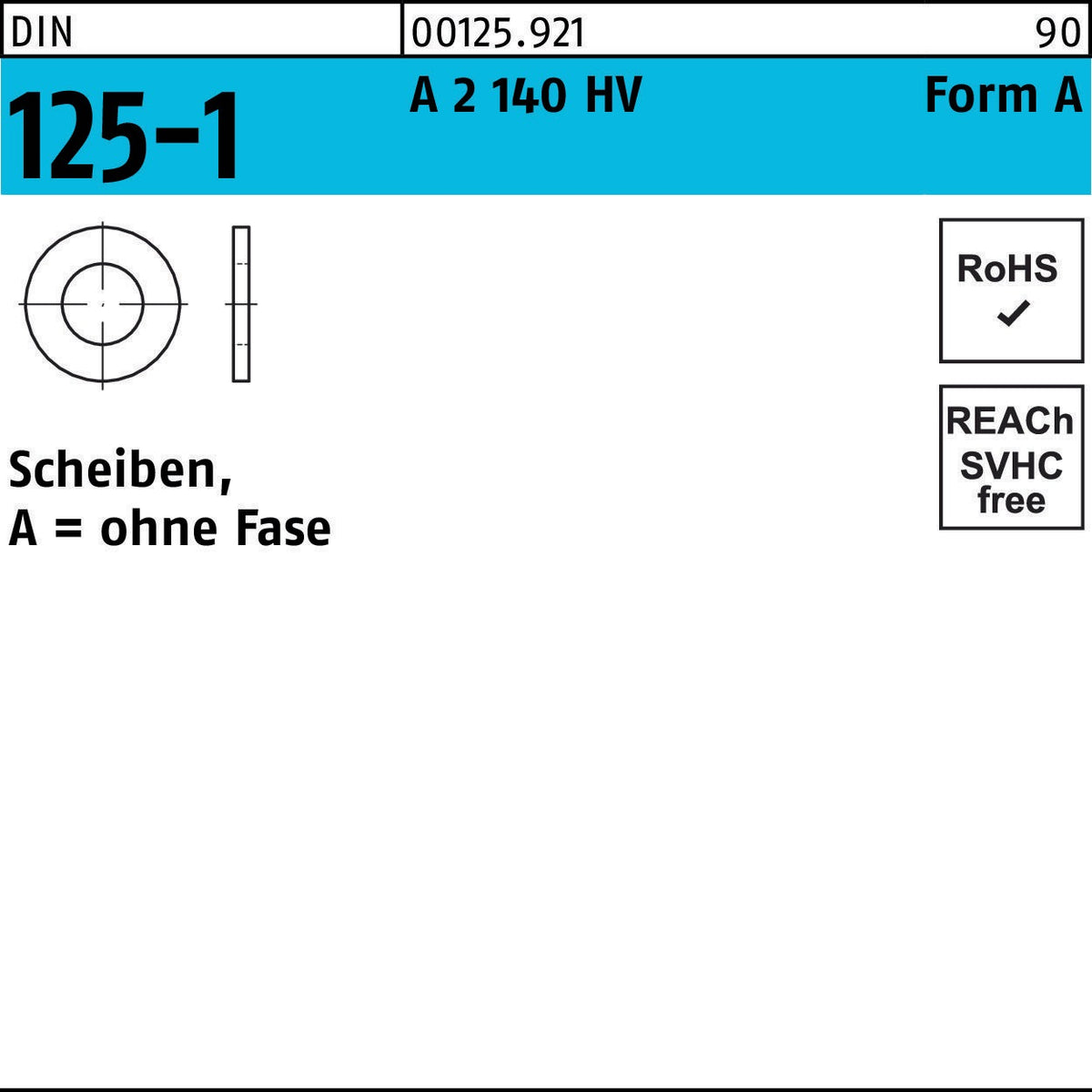 Unterlegscheibe DIN 125-1 Form A 50 x 92 x 8 mm A2 Edelstahl 140 HV von F. REYHER – 10 Stück
