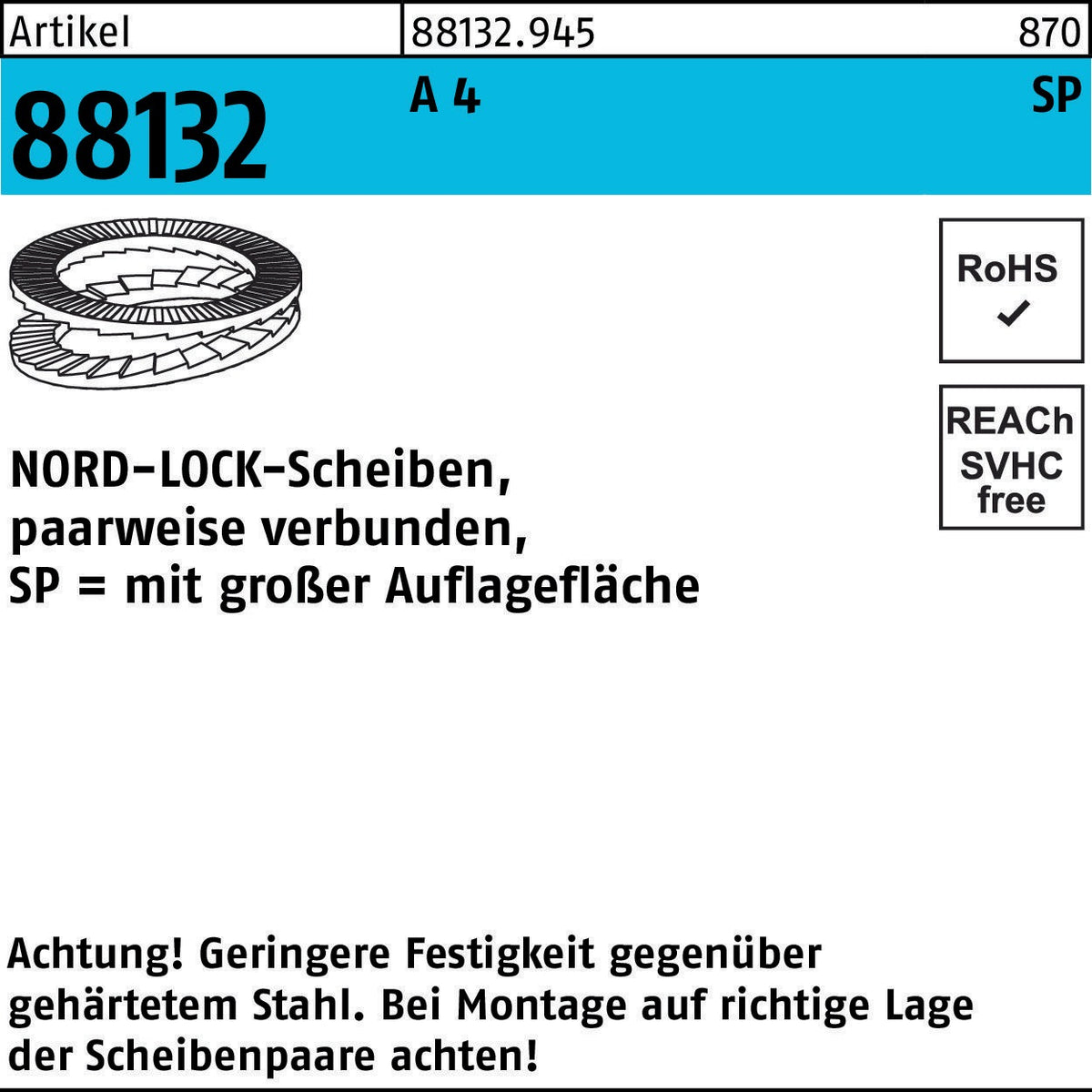 NORD-LOCK Unterlegscheibe NL 3, zinklamellenbeschichtet, 200 Stück, für M3