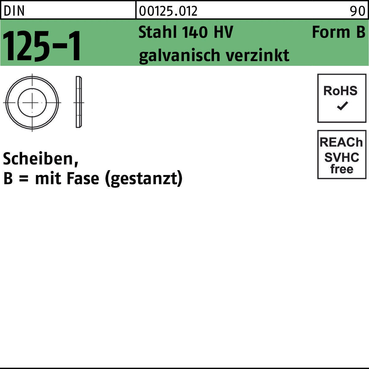 F. REYHER Unterlegscheiben DIN 125-1 B 5,3x10x1 Stahl 140 HV galvanisch verzinkt 100 Stück