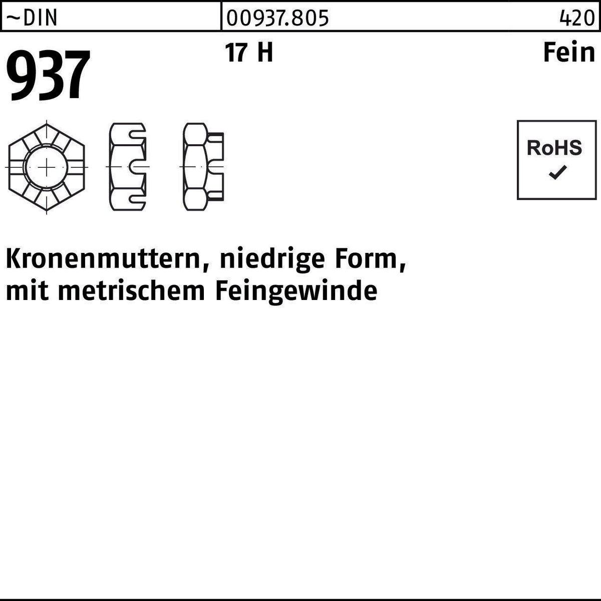 Kronenmutter DIN 937 niedrige Form M6 17 H von F. REYHER – 100 Stück