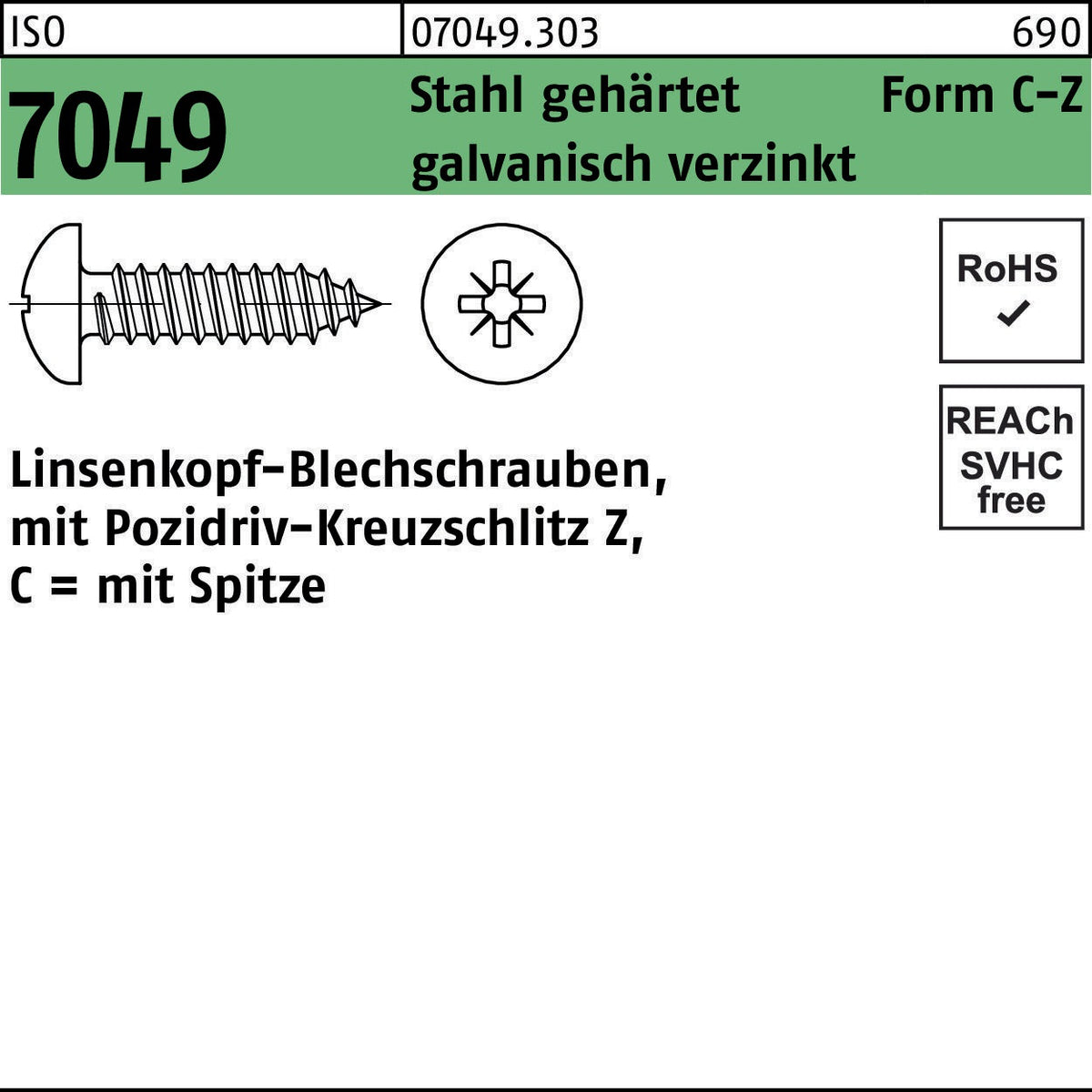 F. REYHER Linsenkopf-Blechschrauben ISO 7049 2,2x4,5 mm Pozidriv Z – 2000 Stück
