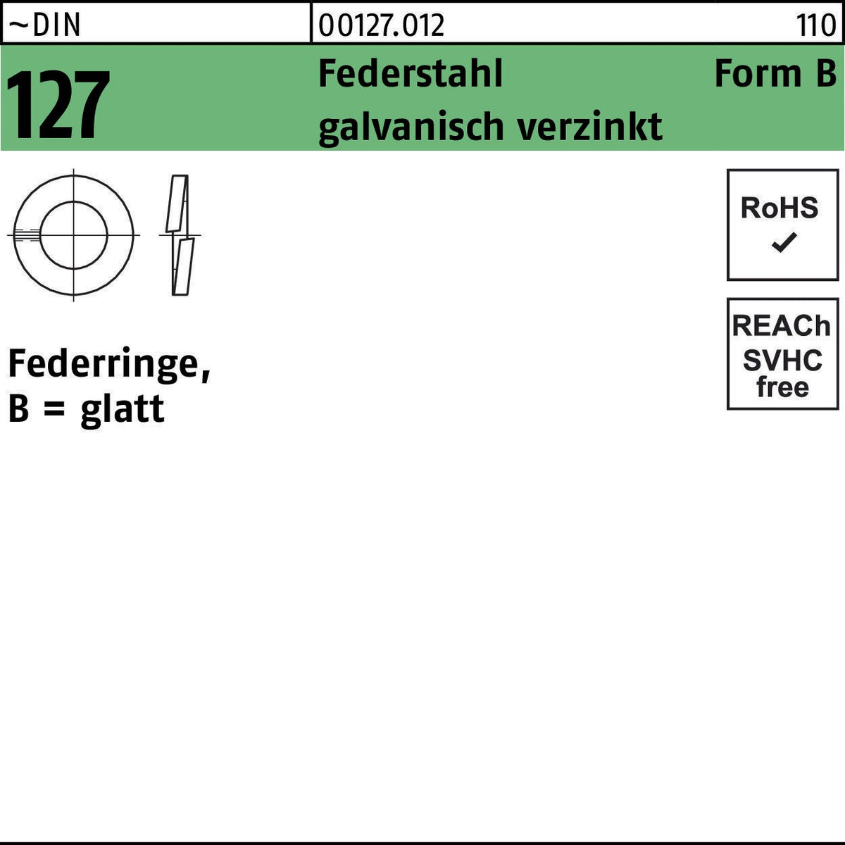 F. REYHER Federring DIN 127 Form B 2 mm Federstahl galvanisch verzinkt 1000 Stück
