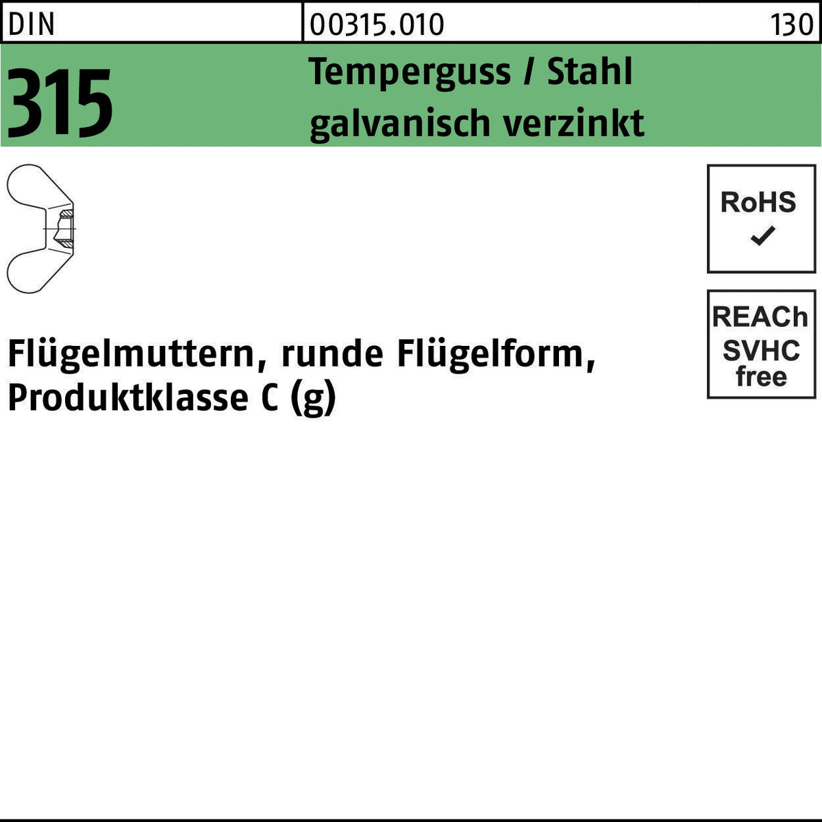 F. REYHER Flügelmutter DIN 315 runde Form M4 Temperguss 100 Stück