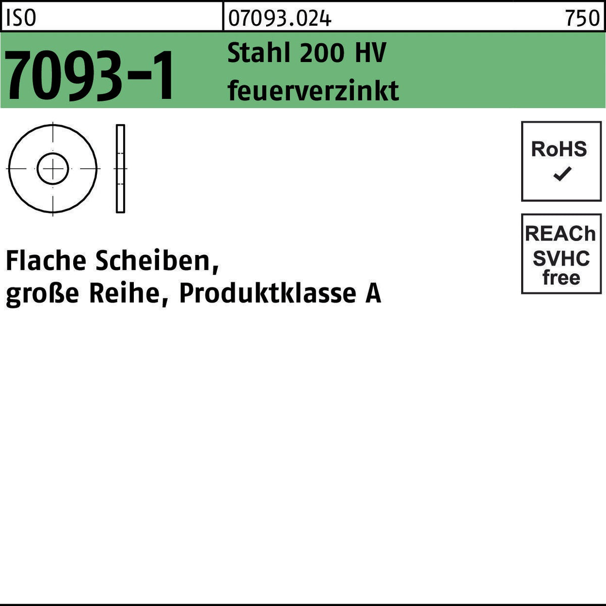 Unterlegscheibe ISO 7093-1 10 Stahl 200 HV feuerverzinkt von F. REYHER – 250 Stück