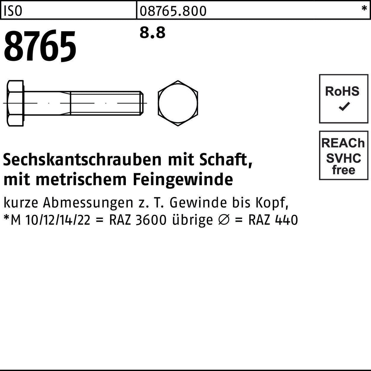 Sechskantschraube ISO 8765 mit Schaft M 30 x 2 x 100 mm Festigkeit 8.8 von REYHER – 10 Stück