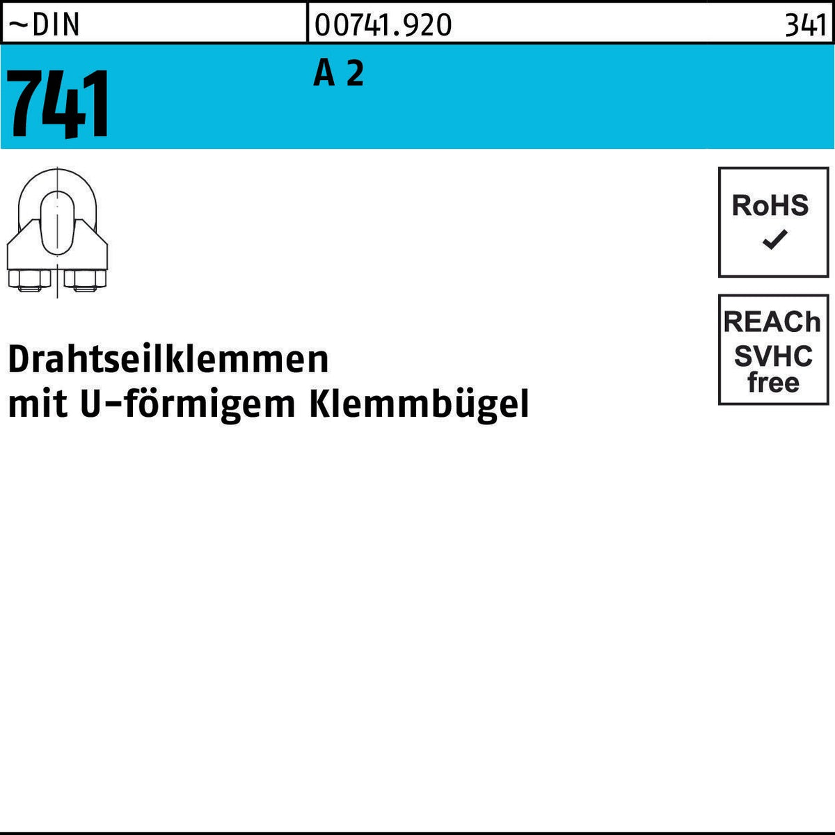 F. REYHER Drahtseilklemme DIN 741 U-förmig 3 mm/M4 Stahl galvanisch verzinkt 100 Stück