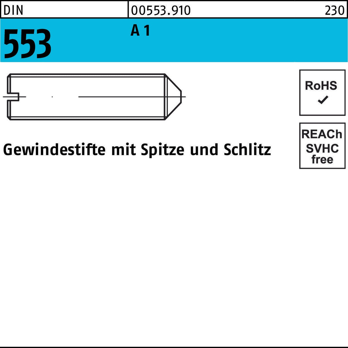 Gewindestift DIN 553 mit Schlitz und Spitze M2x3 A1/1.4305 – 50 Stück von F. REYHER