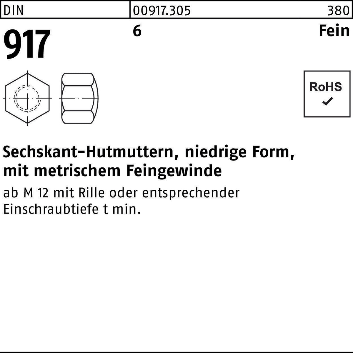 F. REYHER Sechskanthutmutter DIN 917 niedrige Form M20 x 1,5