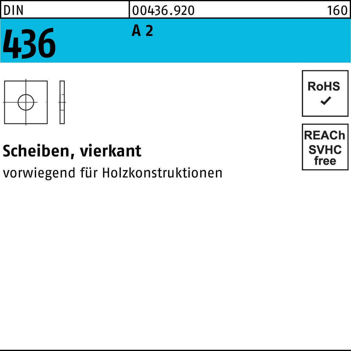 Vierkant-Unterlegscheiben DIN 436 Stahl 11 x 30 x 3 mm, 100 Stück von F. REYHER