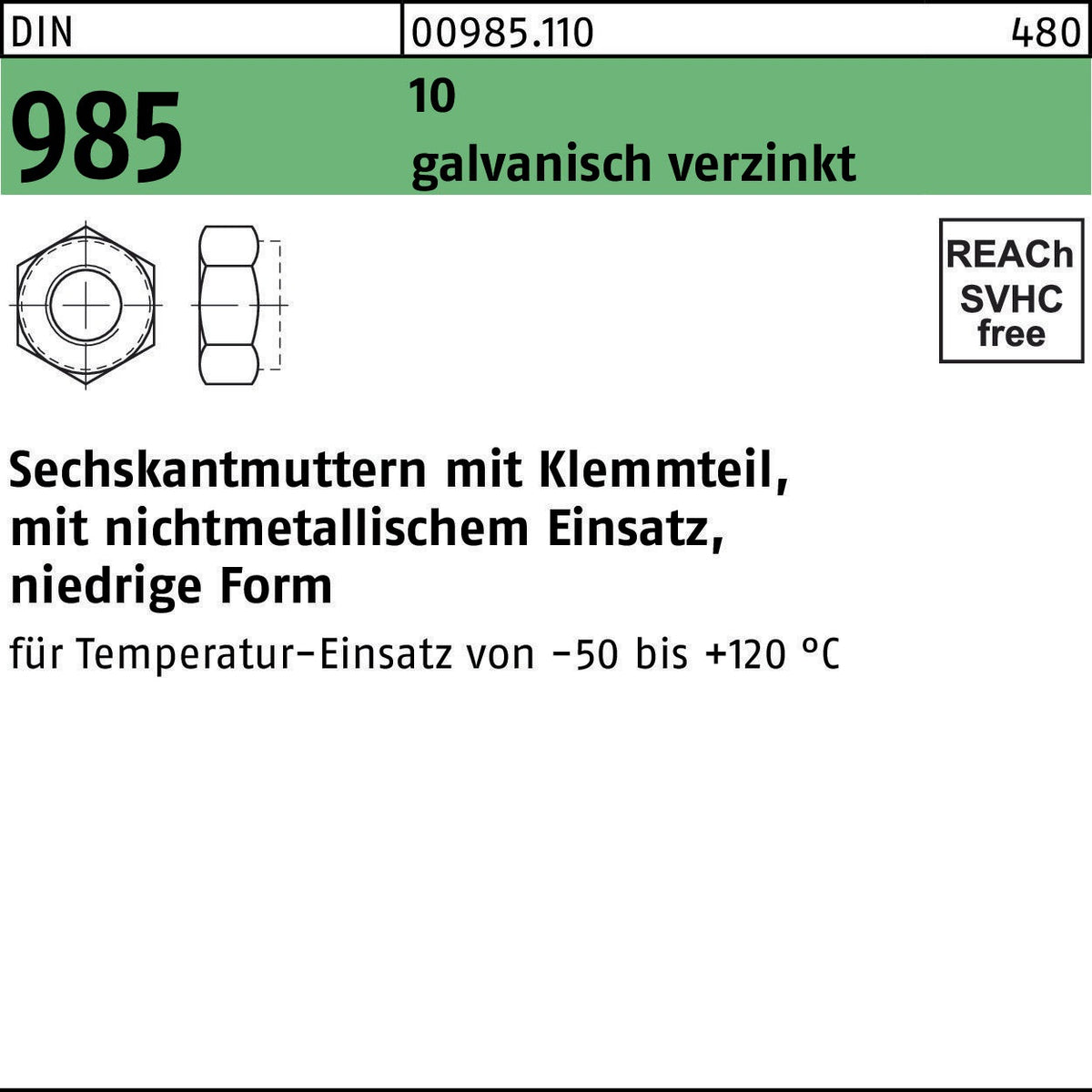 F. REYHER Sechskantmutter DIN 985 M30 mit Klemmteil, verzinkt