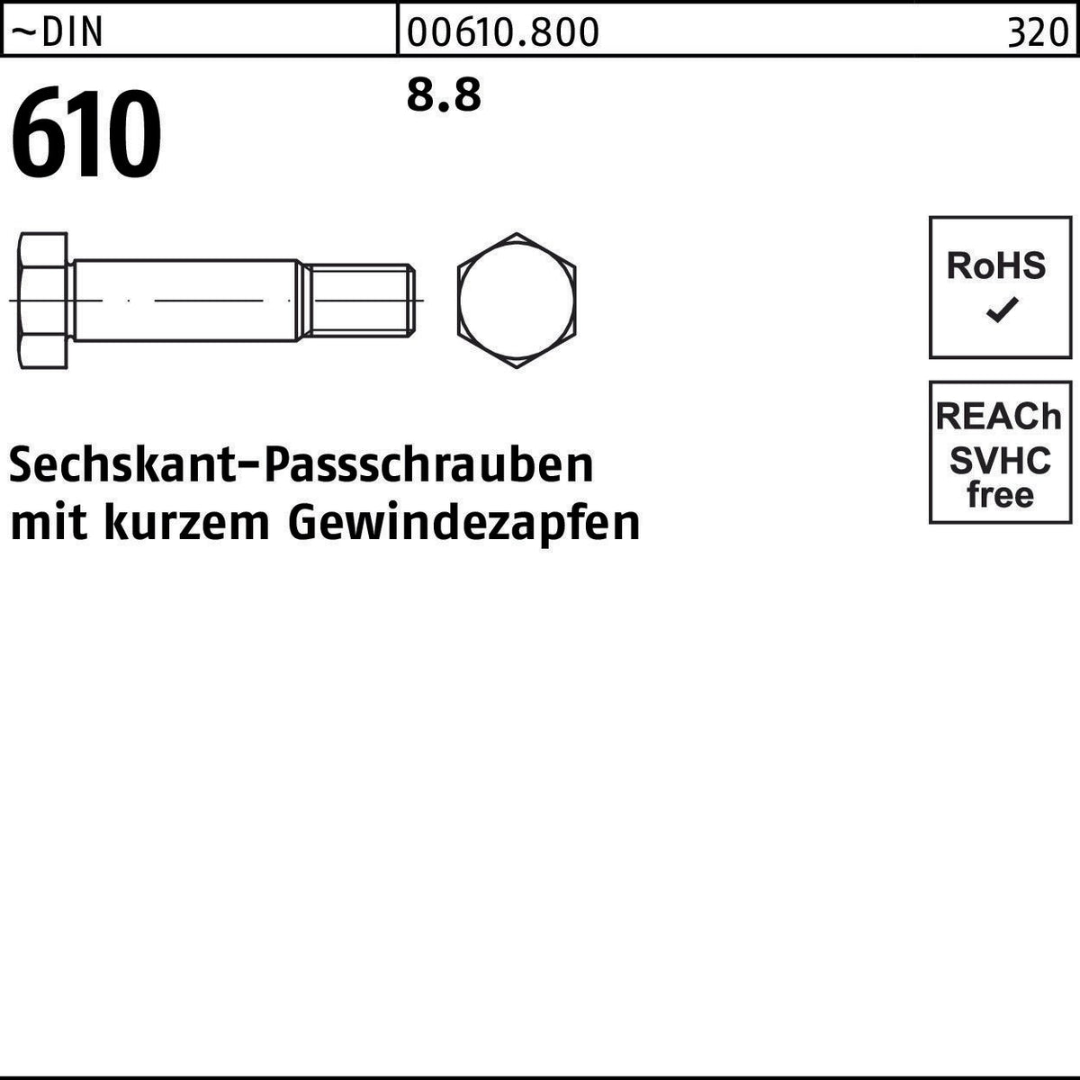 Sechskantpassschraube DIN 610 M8x25 10.9 von F. REYHER – 25 Stück mit kurzem Gewindezapfen