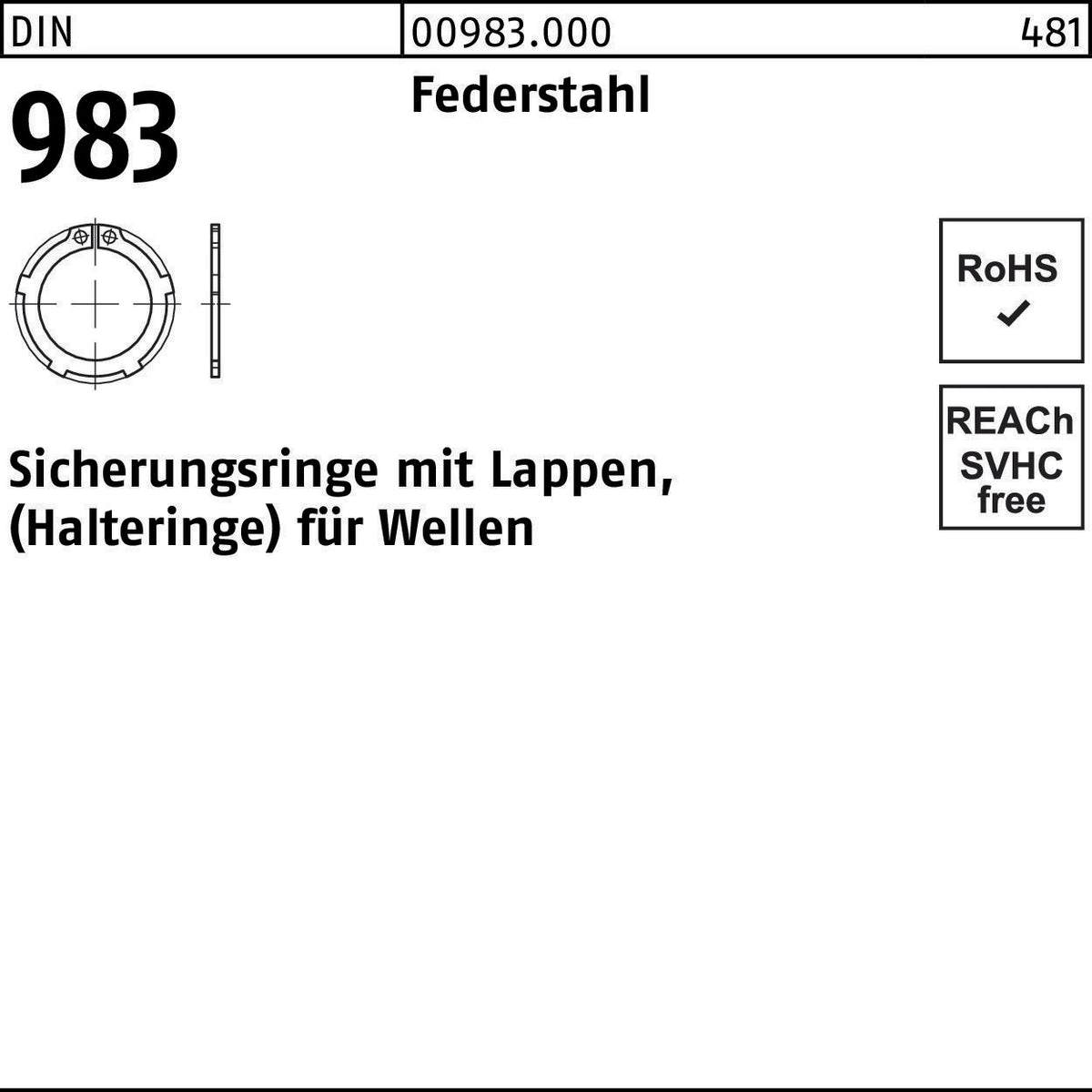 F. REYHER Sicherungsring DIN 983 mit Lappen 20 x 1,2 mm Federstahl 1000 Stück