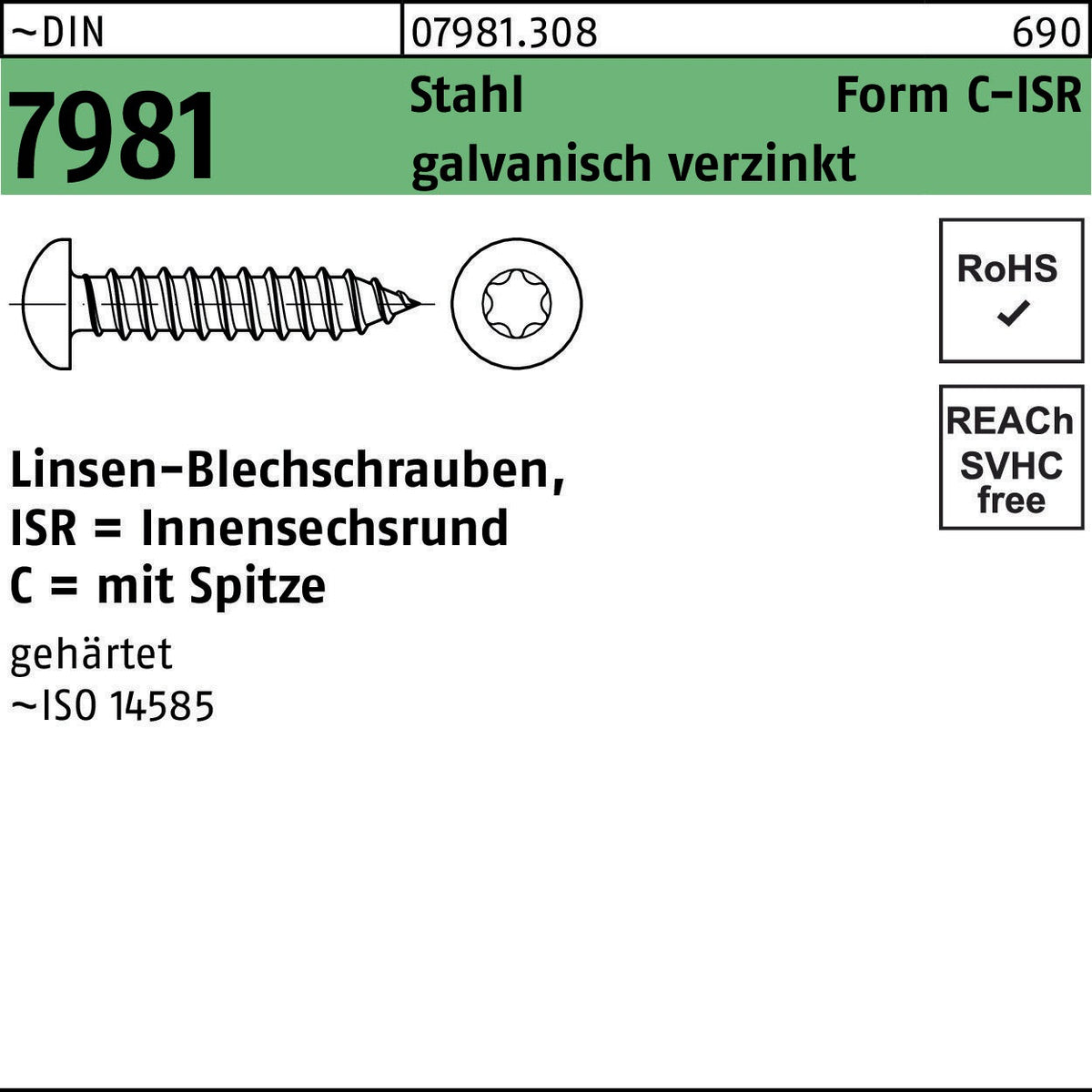 F. REYHER Linsen-Blechschraube DIN 7981 ISR 2,2x4,5 mm Stahl verzinkt 2000 Stück