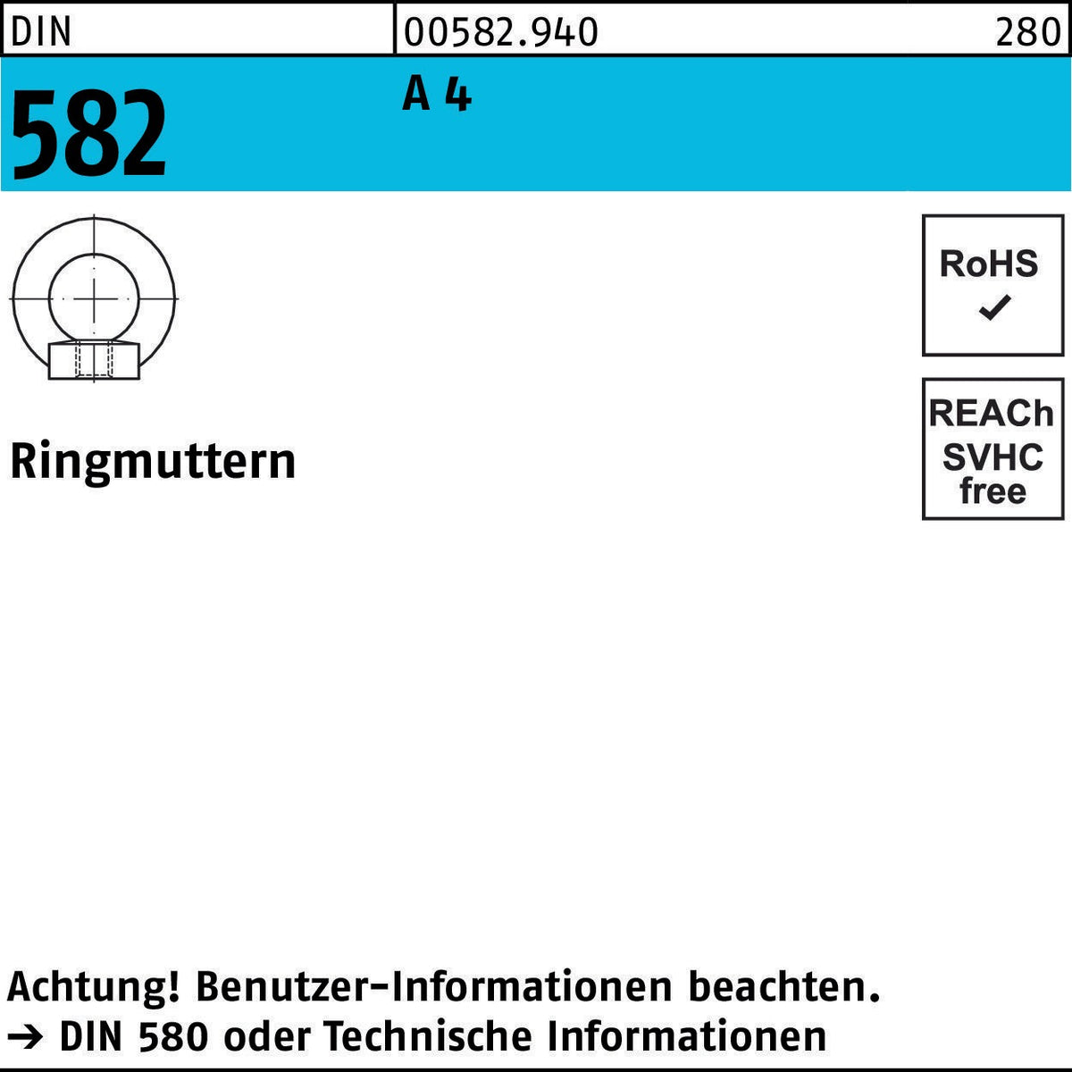 F. REYHER Ringmutter DIN 582 M6 C 15 E – 25 Stück