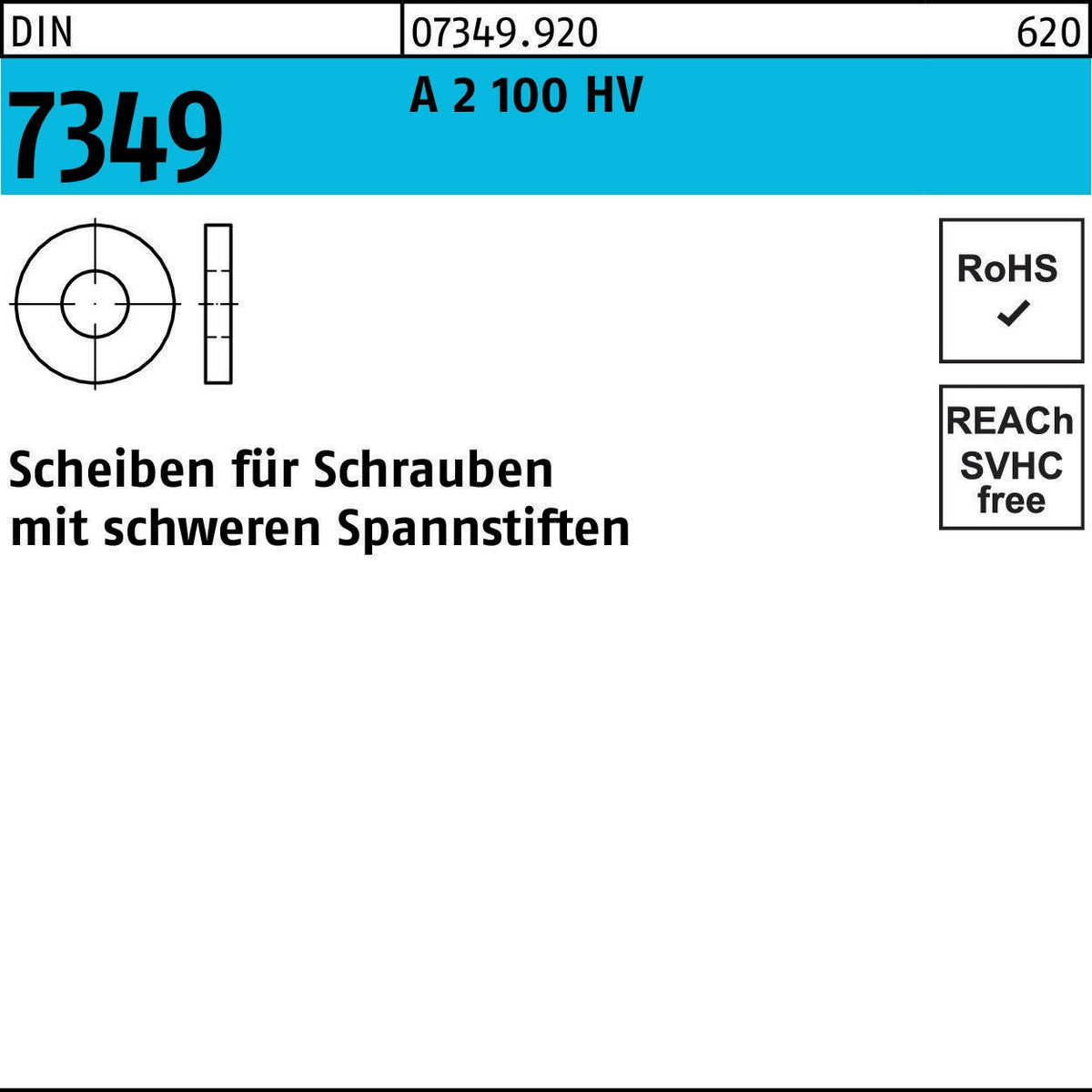 F. REYHER DIN 7349 Scheiben 19x44x8 mm Stahl 100 HV