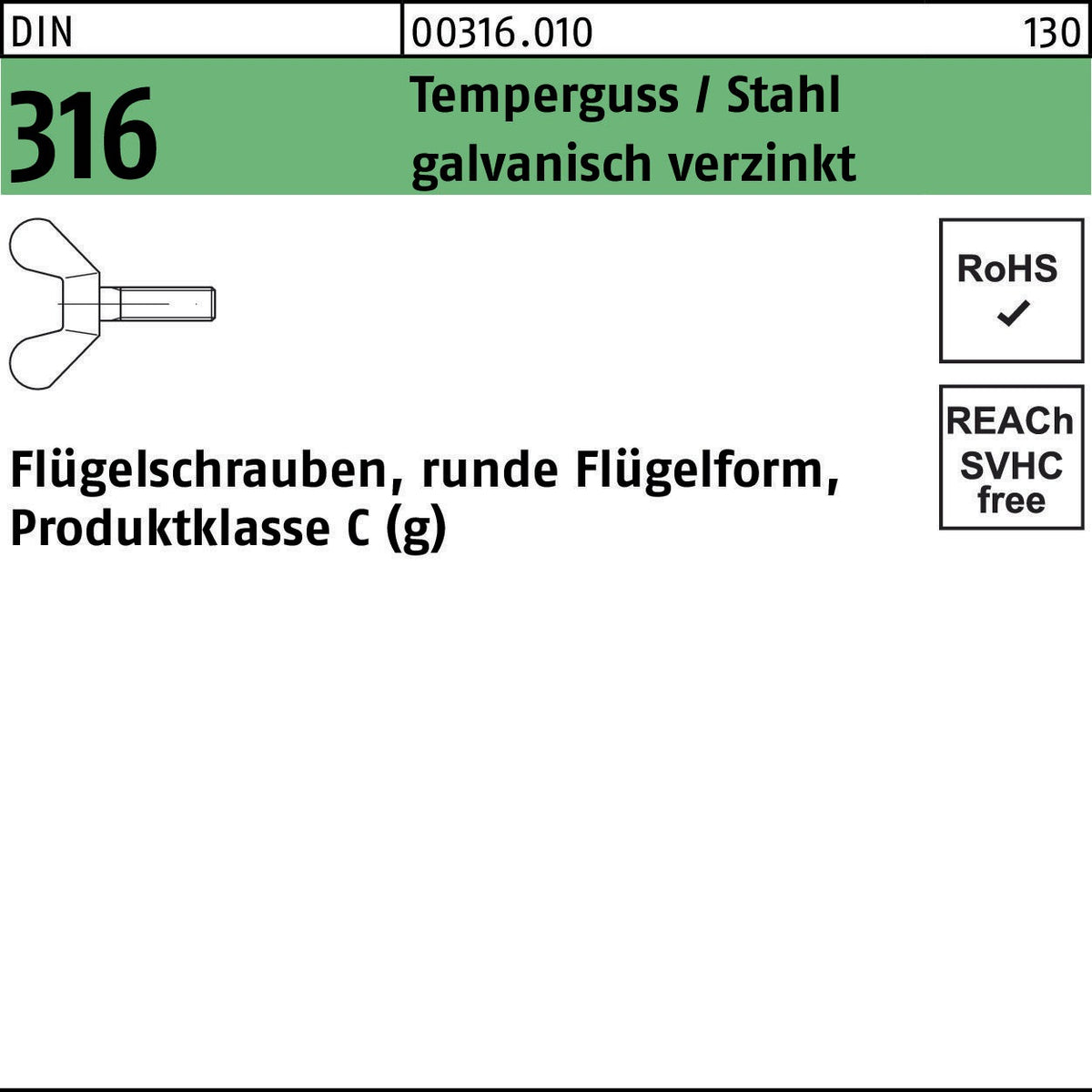 Flügelschraube DIN 316 M4x8 Temperguss/Stahl galv. verzinkt – 100 Stück von F. REYHER