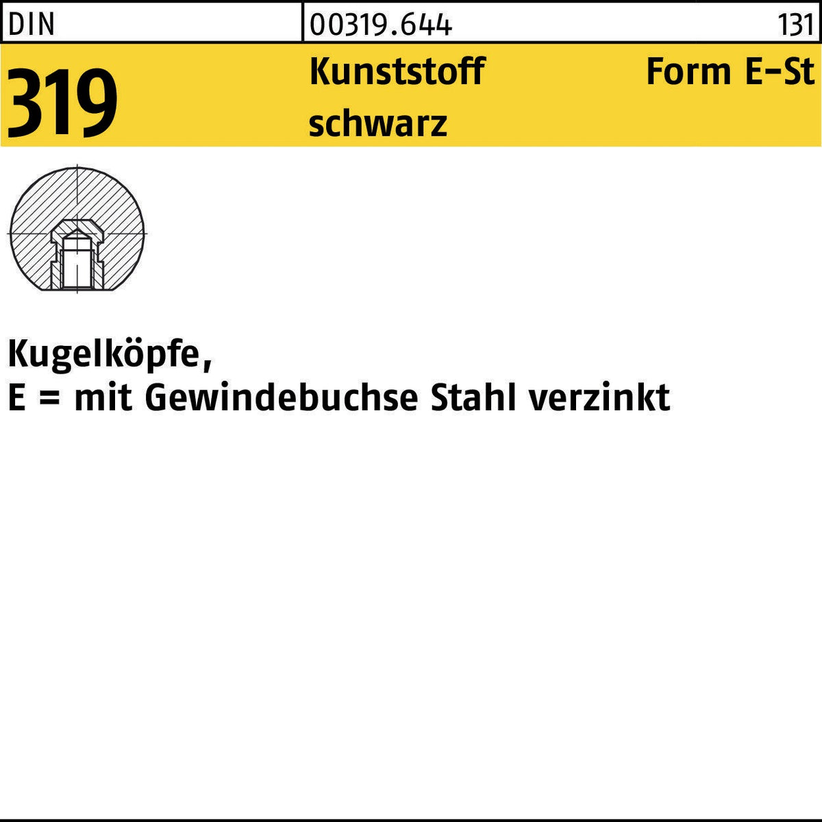F. REYHER Kugelknopf DIN 319 Form C 16 M4 Kunststoff schwarz