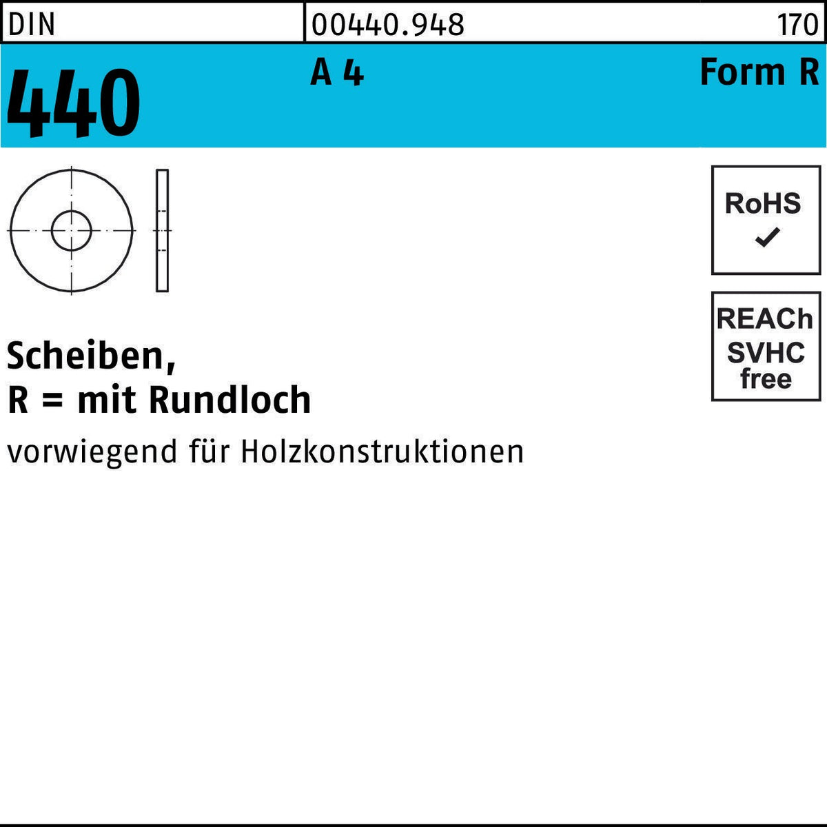 F. REYHER Scheibe DIN 440 R 5,5x18x2 A4 – 100 Stück Unterlegscheiben