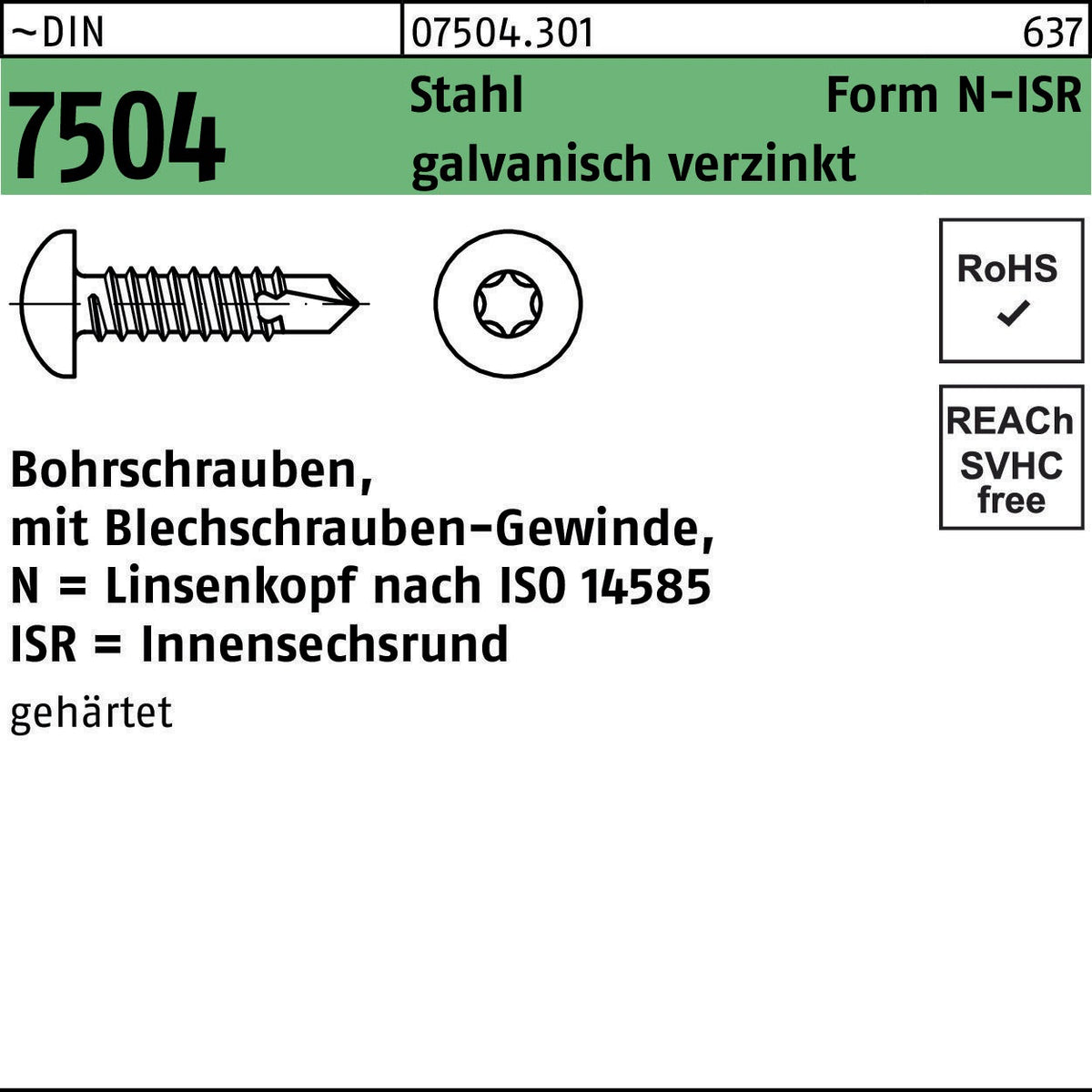 F. REYHER Bohrschraube DIN 7504 ISR N 2,9x9,5-T10 Stahl galvanisch verzinkt 1000 Stück