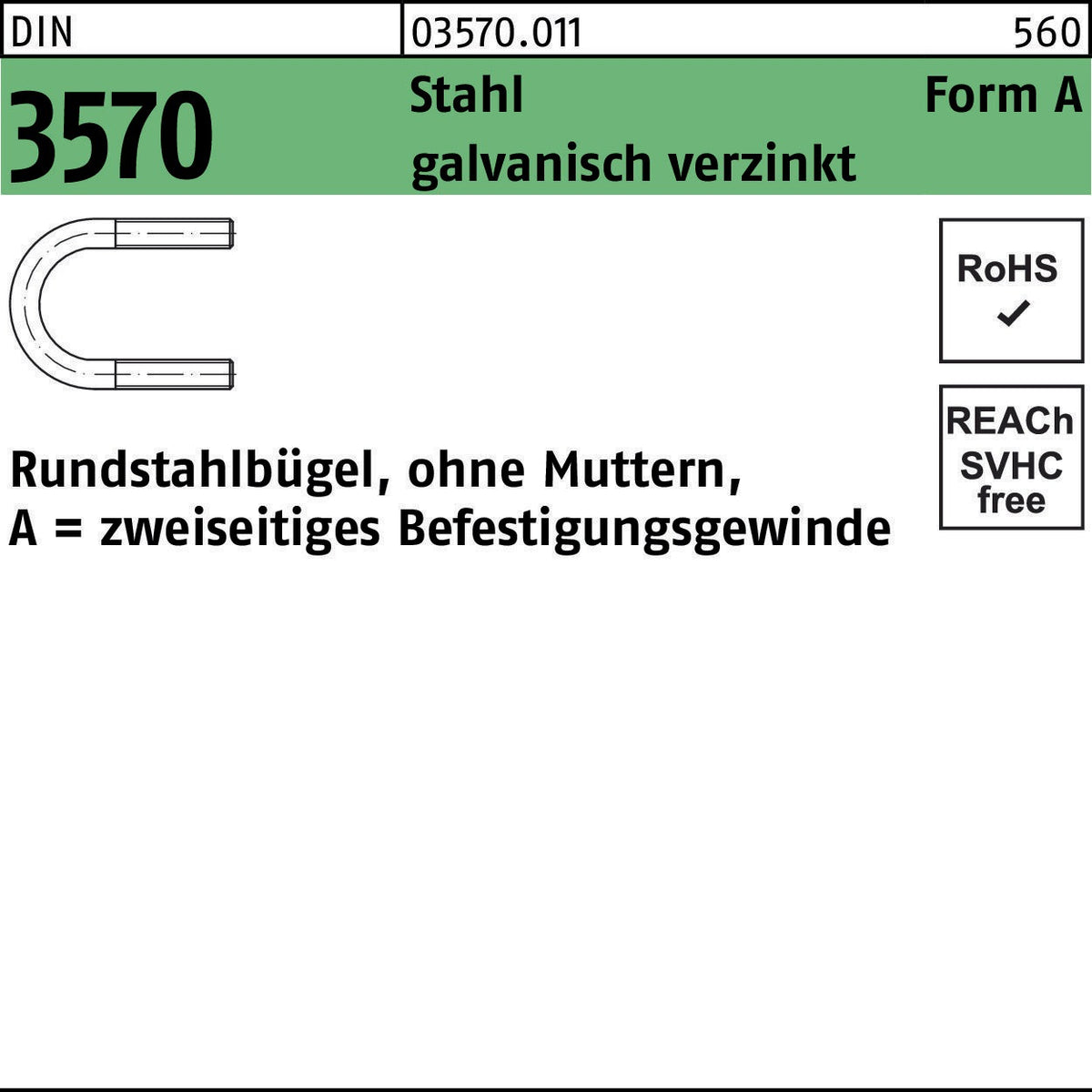 F. REYHER Rundstahlbügel DIN 3570 Form A Ø 23 mm NW 15 Stahl verzinkt 100 Stück