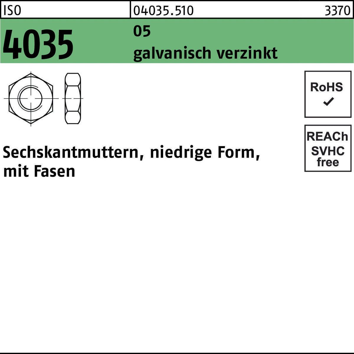 F. REYHER Sechskantmutter ISO 4035 niedrig M4 verzinkt 1000 Stück