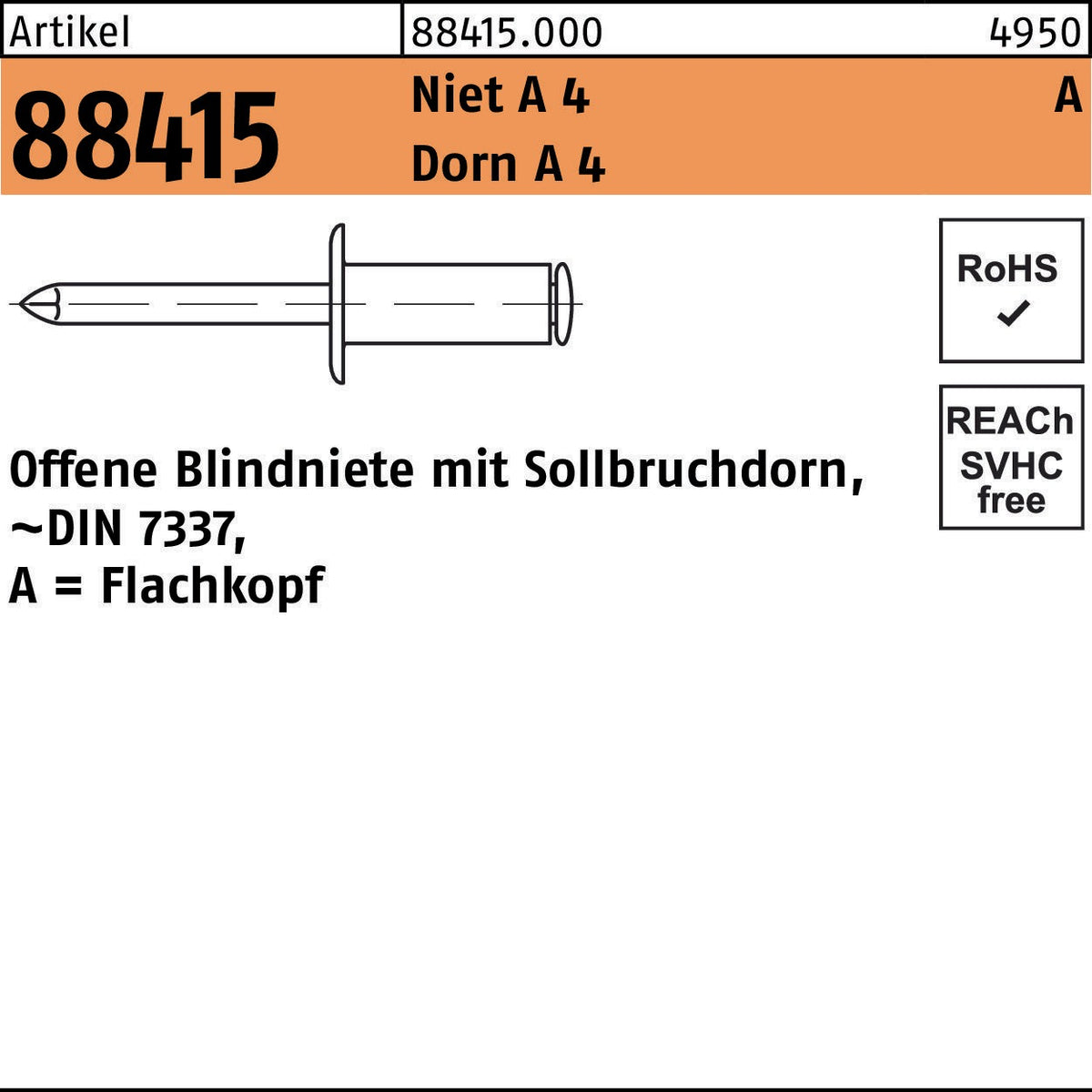 FLAKO Blindniete R 88415 Flachkopf 3x6 mm A4/A4 – 500 Stück