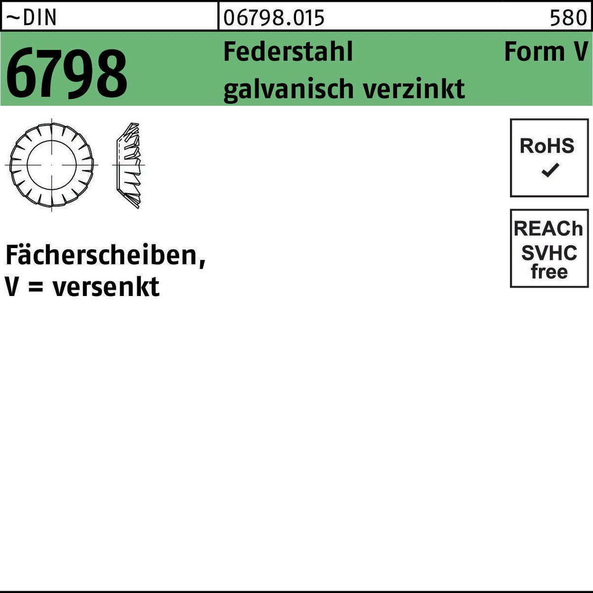F. REYHER Fächerscheibe DIN 6798 Form V versenkt V 13 Federstahl verzinkt 500 Stück