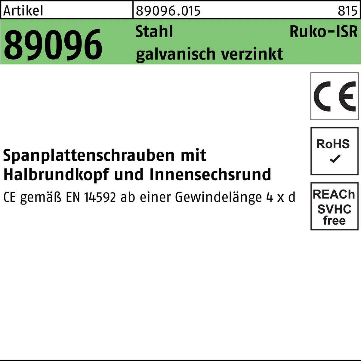 Spanplattenschrauben R 89096 HAKO ISR 3,5 x 20 mm Stahl verzinkt 200 Stück