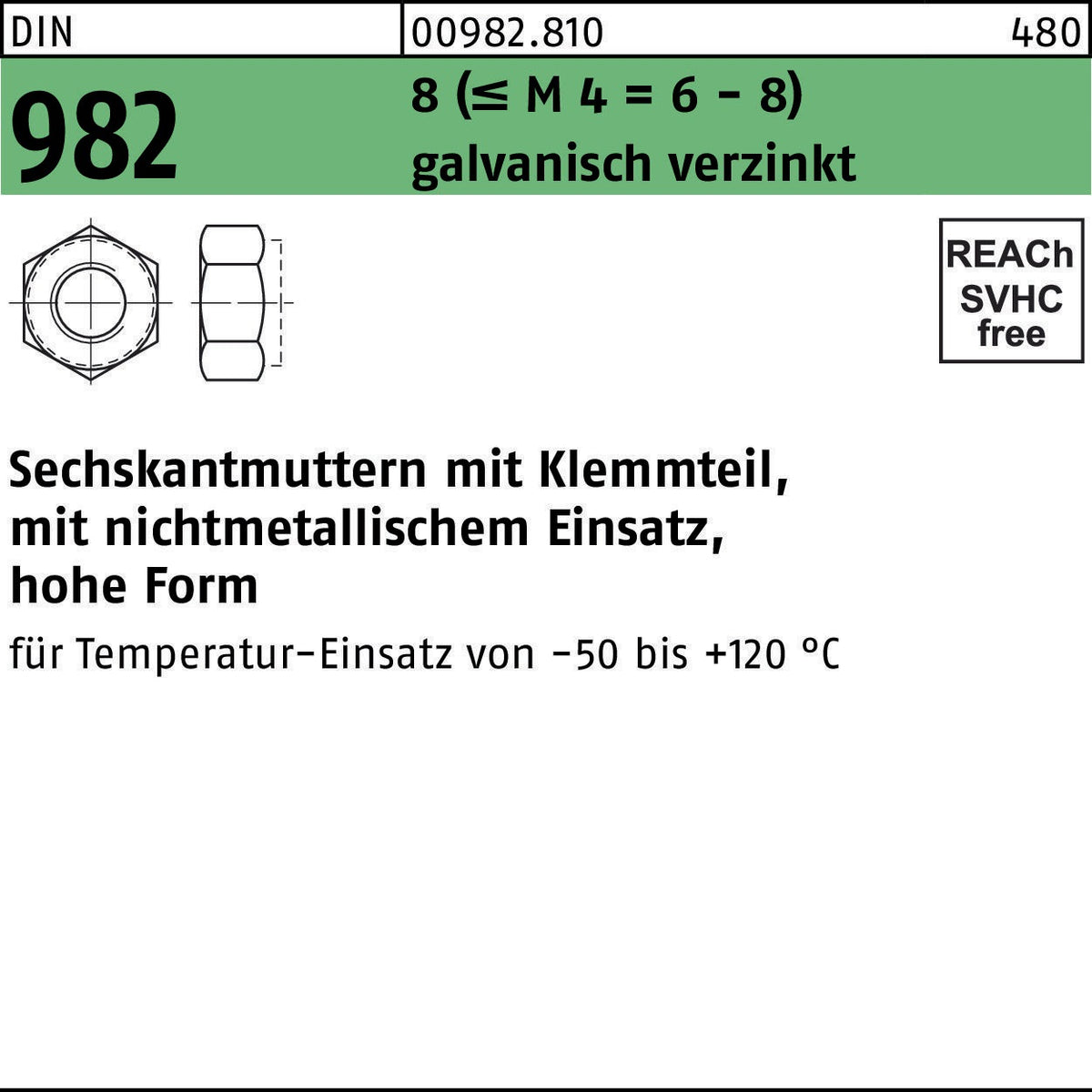 F. REYHER Sechskantmutter DIN 982 mit Klemmteil M4 verzinkt
