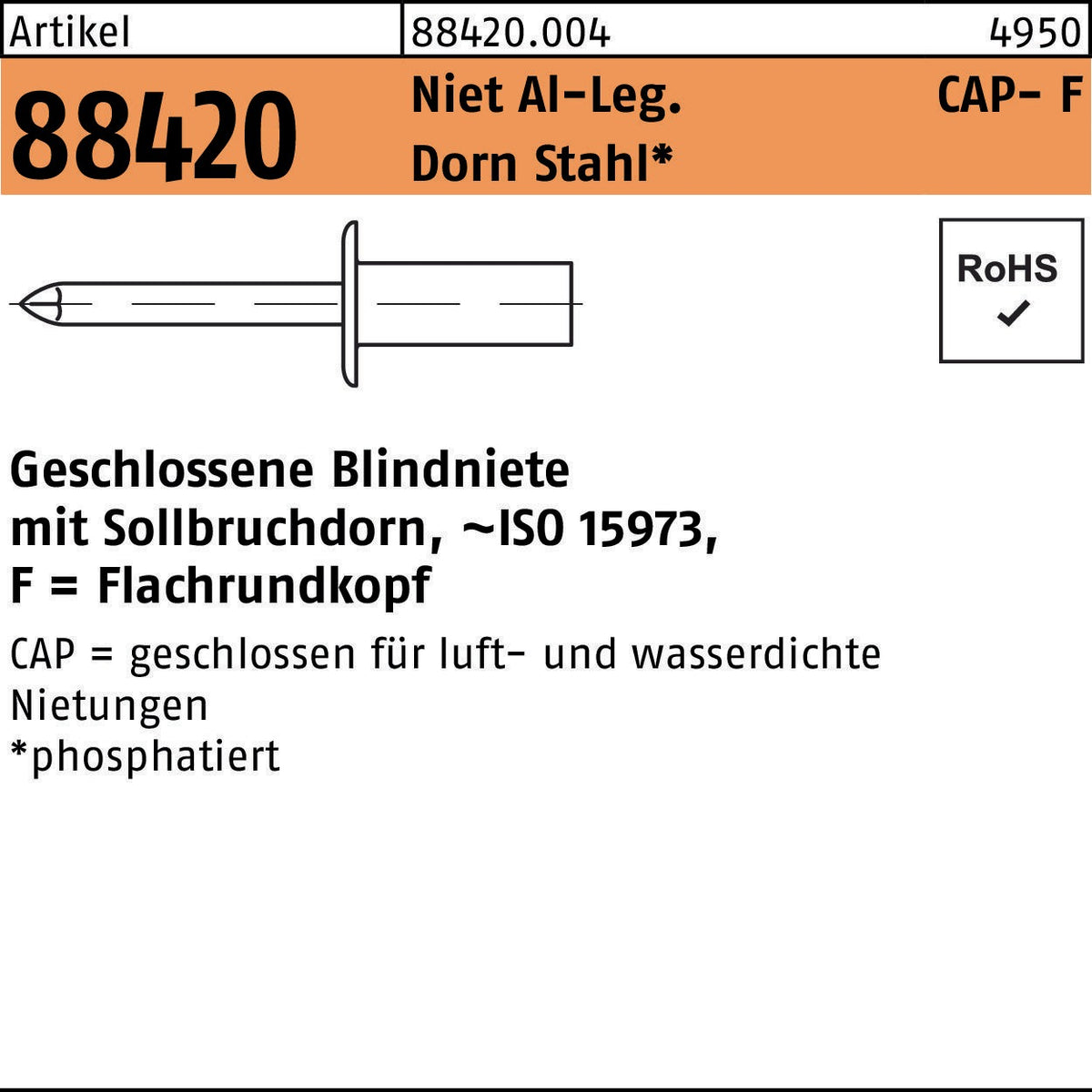GESIPA Blindniete R 88420 Flachrundkopf 3,2x6,5 mm Aluminium/Stahl 500 Stück