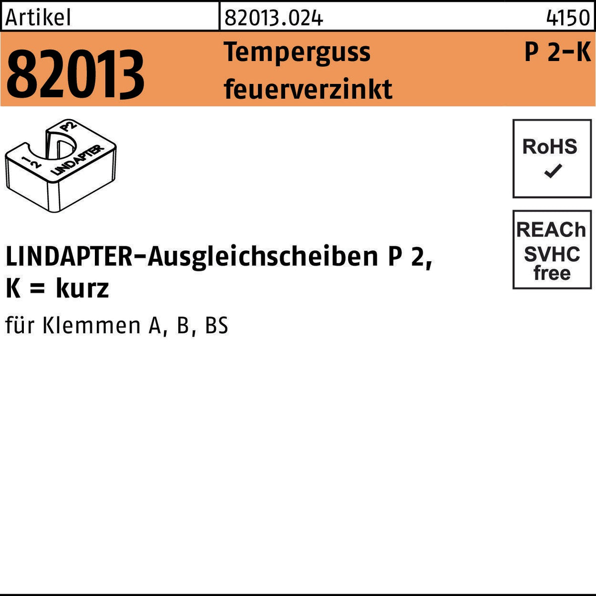 LINDAPTER Ausgleichsscheibe R 82013 GTW 40 P2 M10/10,0 Temperguss galvanisch verzinkt