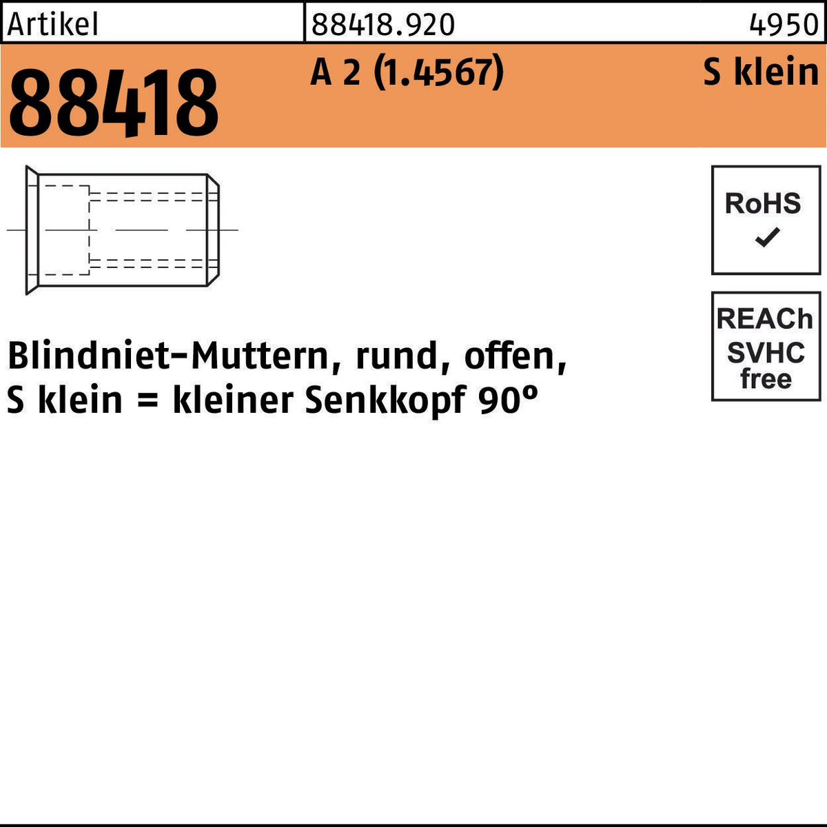 Blindnietmutter R 88418 SEKO M4 Stahl verzinkt 500 Stück