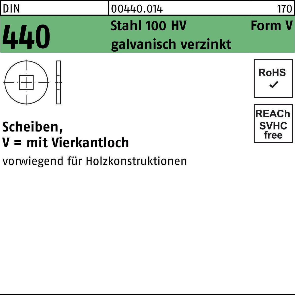 F. REYHER Scheibe DIN 440 V 22x72x6 Stahl 100 HV galvanisch verzinkt 50 Stück